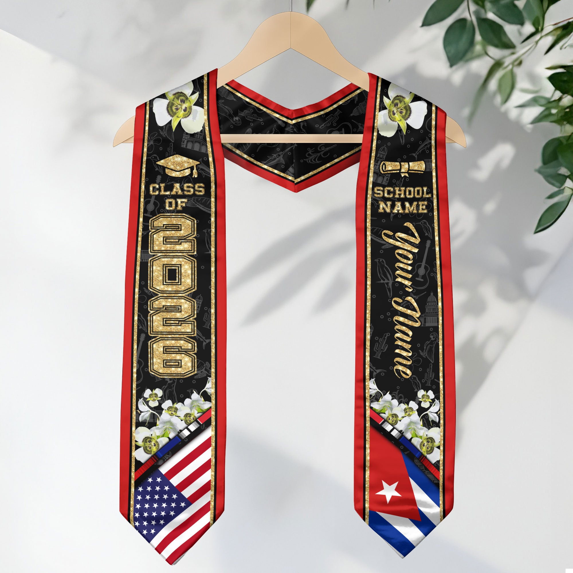 Cuba Graduation Stole 2026, Cuban Flag Sash, Custom Accent Graduation Stole for Class of 2026