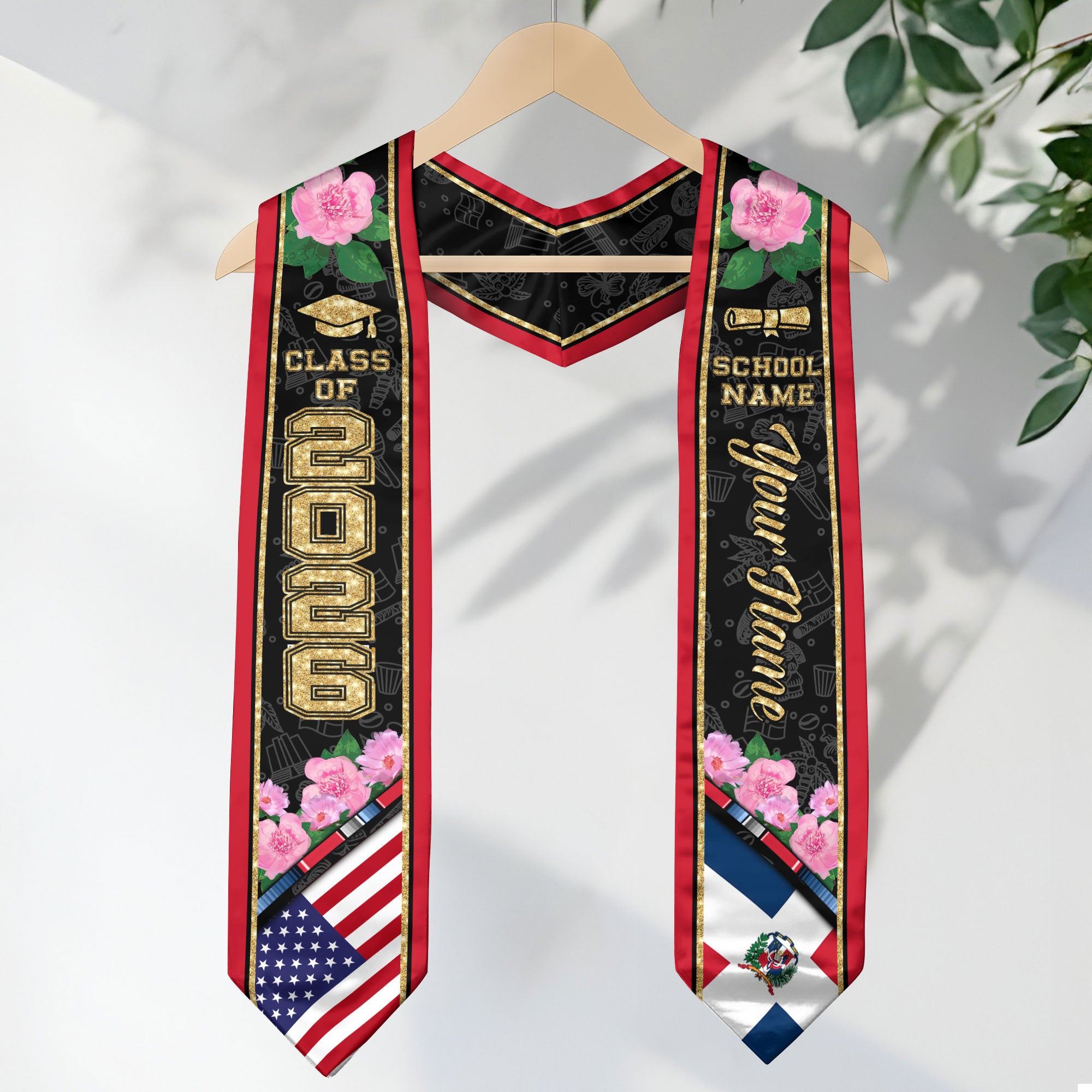 Dominican Graduation Stole 2026, Dominican Flag Sash, Custom Accent Graduation Stole 2026