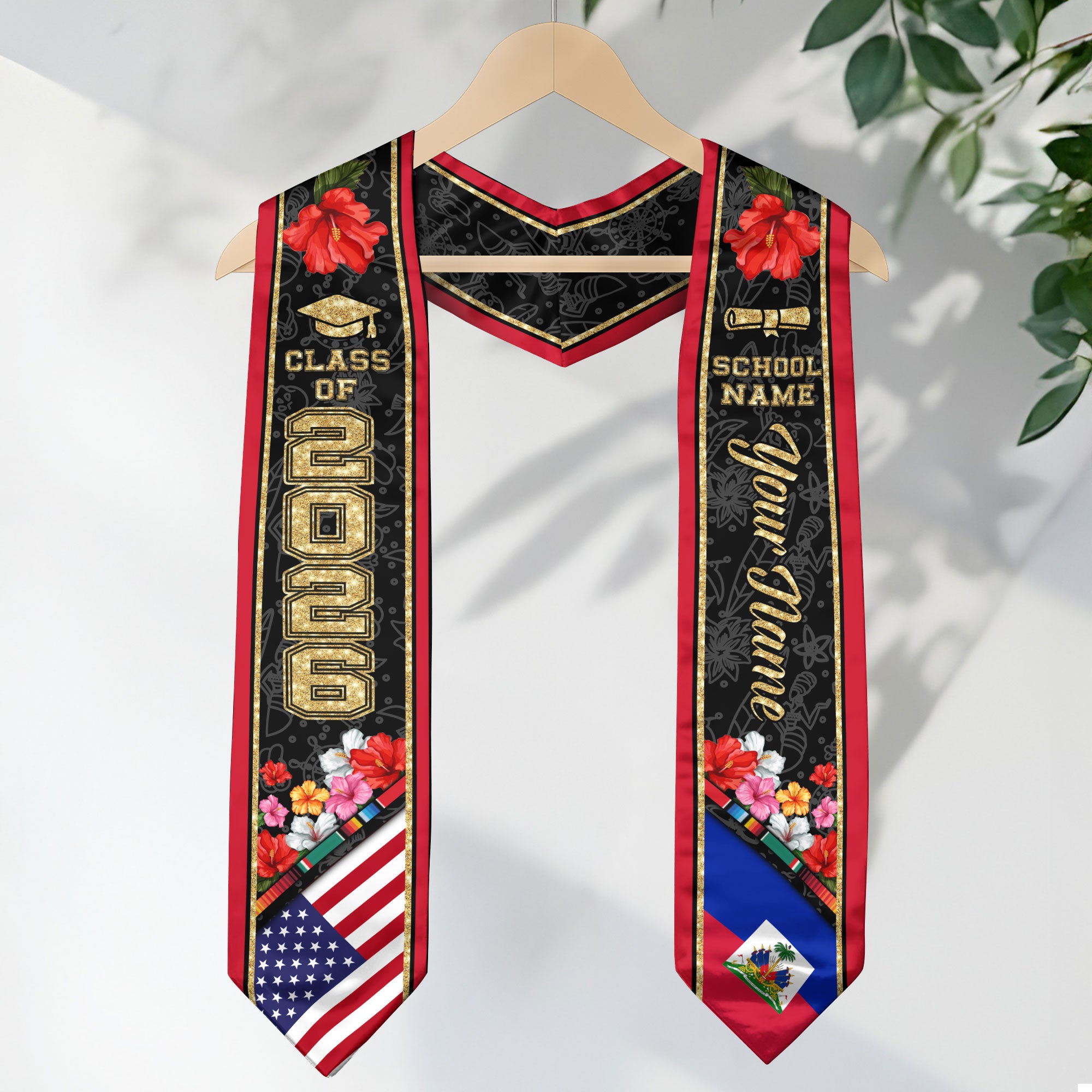 Haiti Graduation Stole 2026, Haitian Flag Sash, Custom Accent Graduation Stole 2026