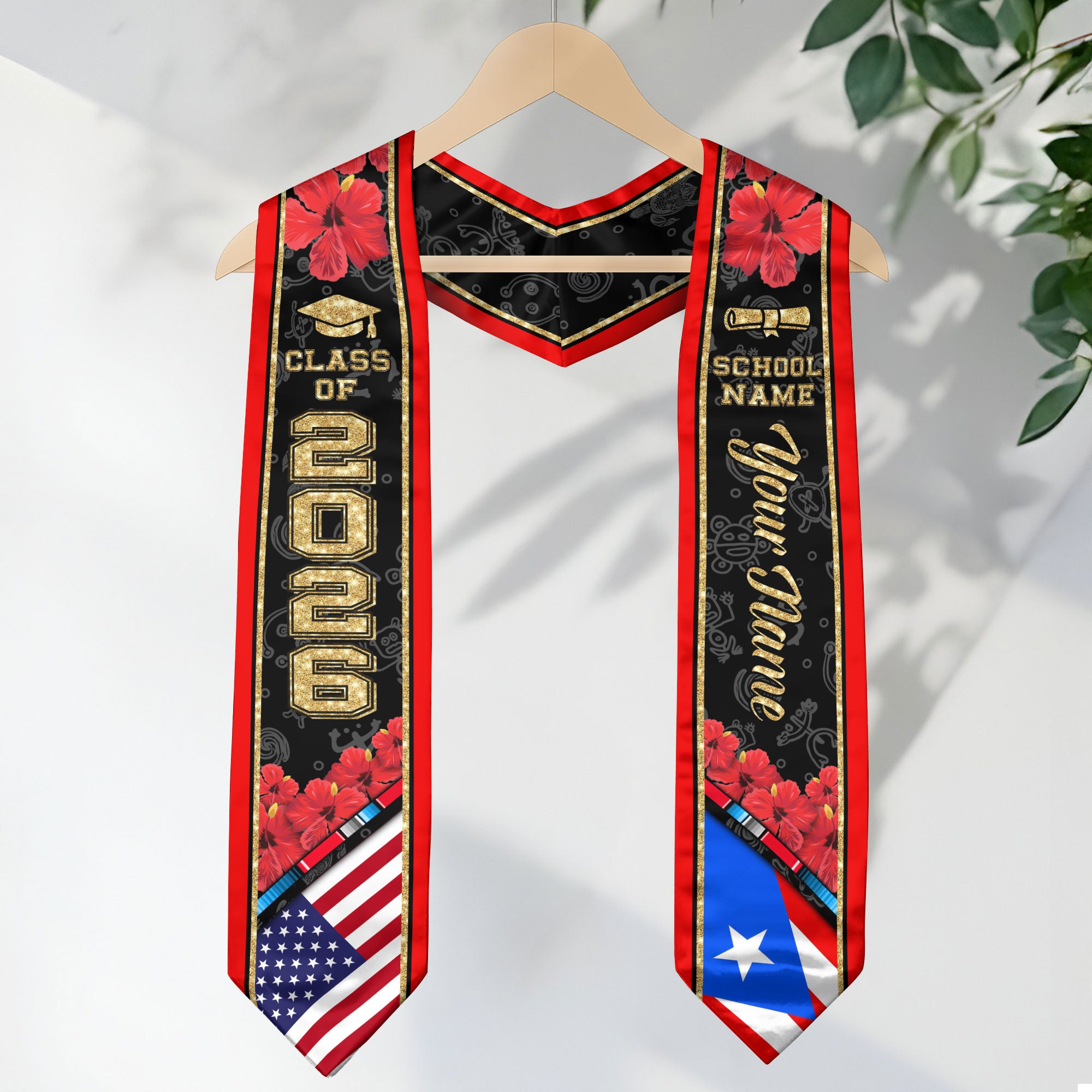Puerto Rico Graduation Stole 2026, Puerto Rico Flag Sash, Custom Accent Class of 2026