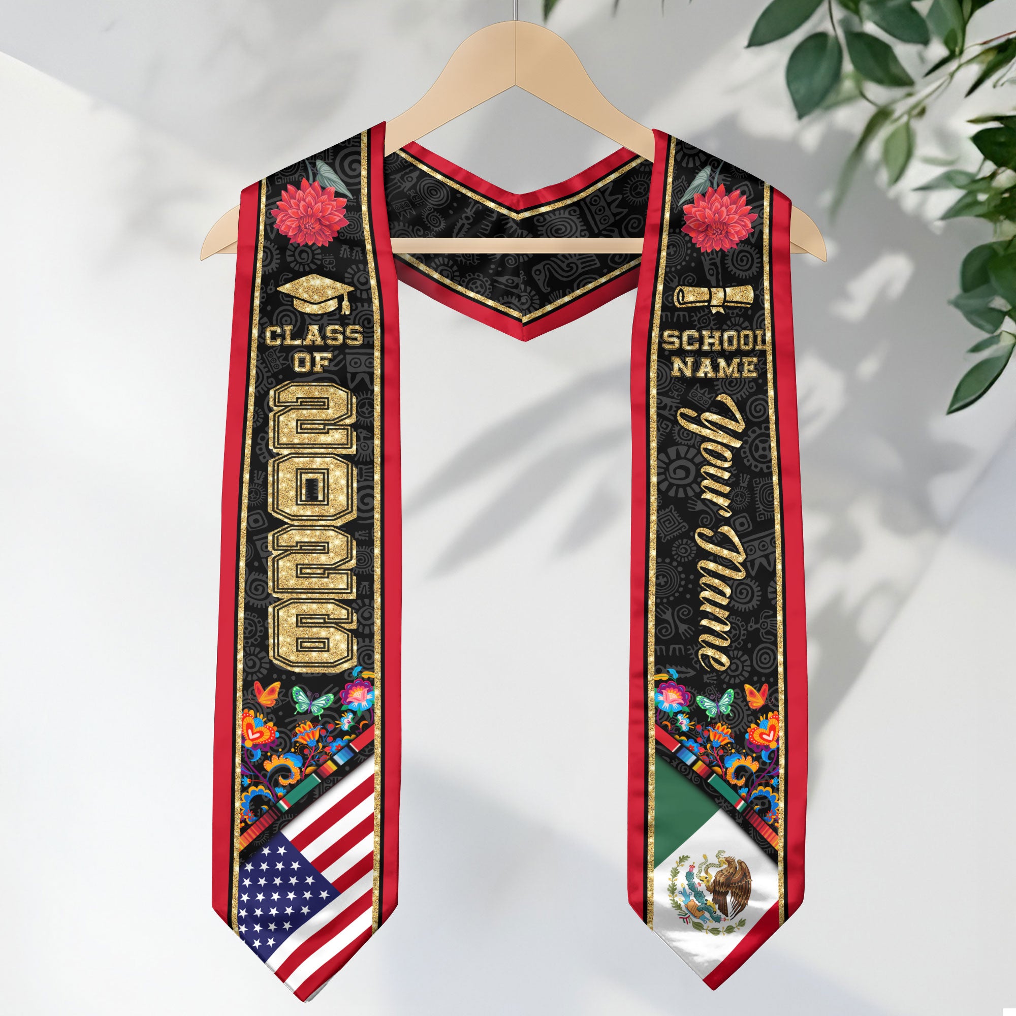 Mexican Graduation Stole 2026, Mexican Flag Sash, Custom Accent Graduation Stole 2026