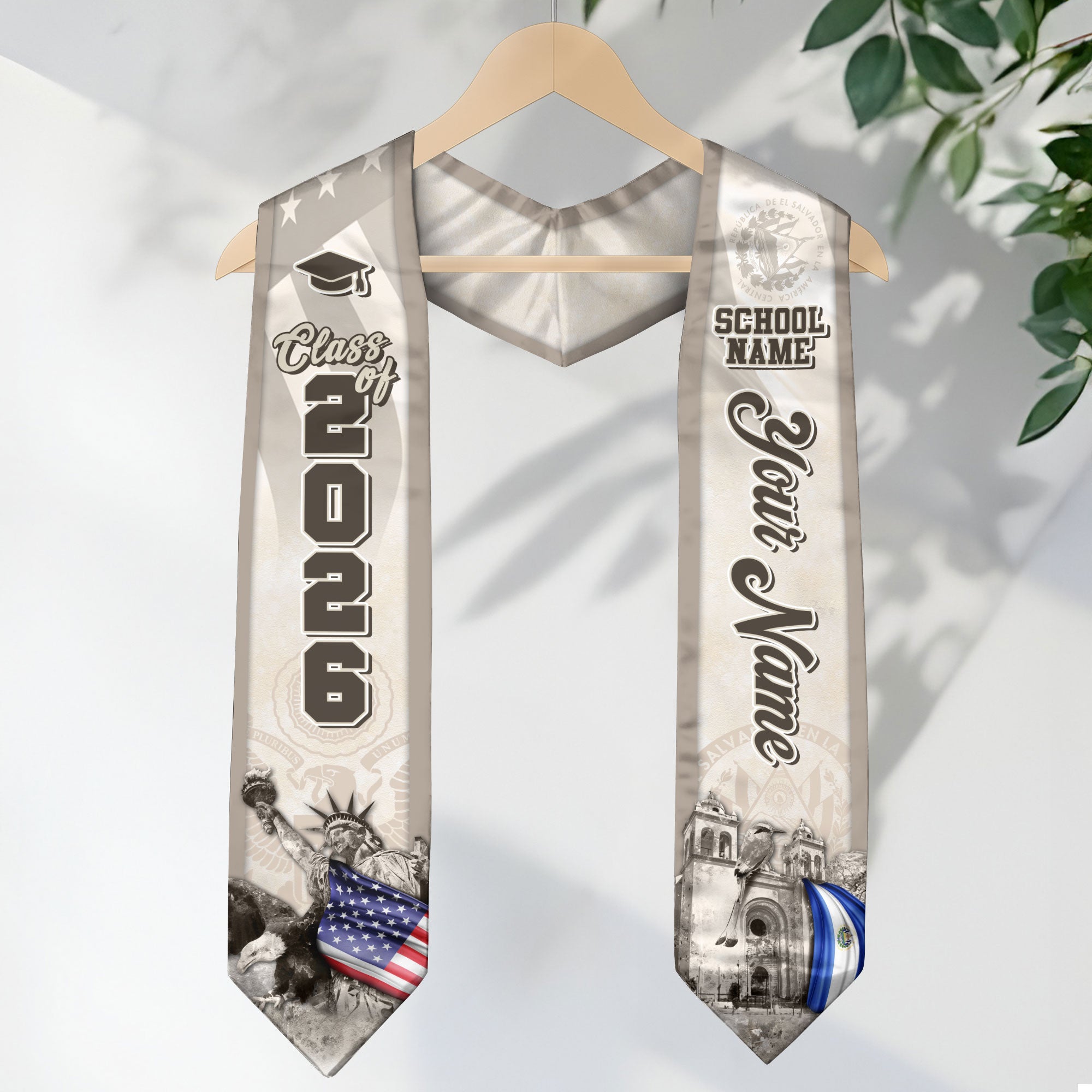 Salvadoran Flag Graduation Stole 2026, El Salvador Stole Sash, Custom Touch for 2026