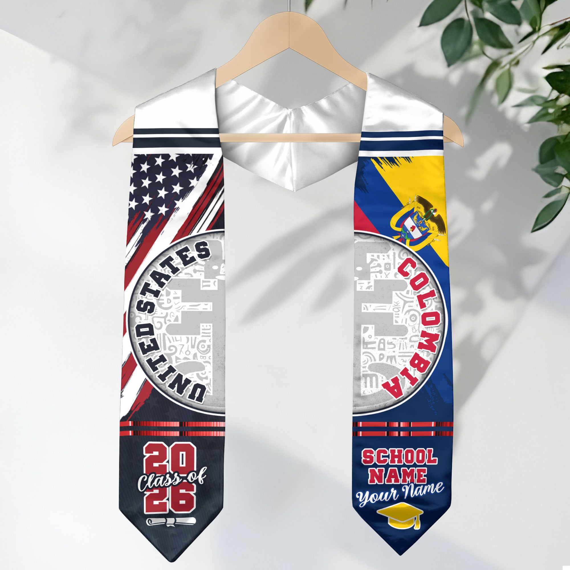 Colombia Flag Graduation Stole 2026, Colombian Grad Sash, Graduation Stole with Custom Details