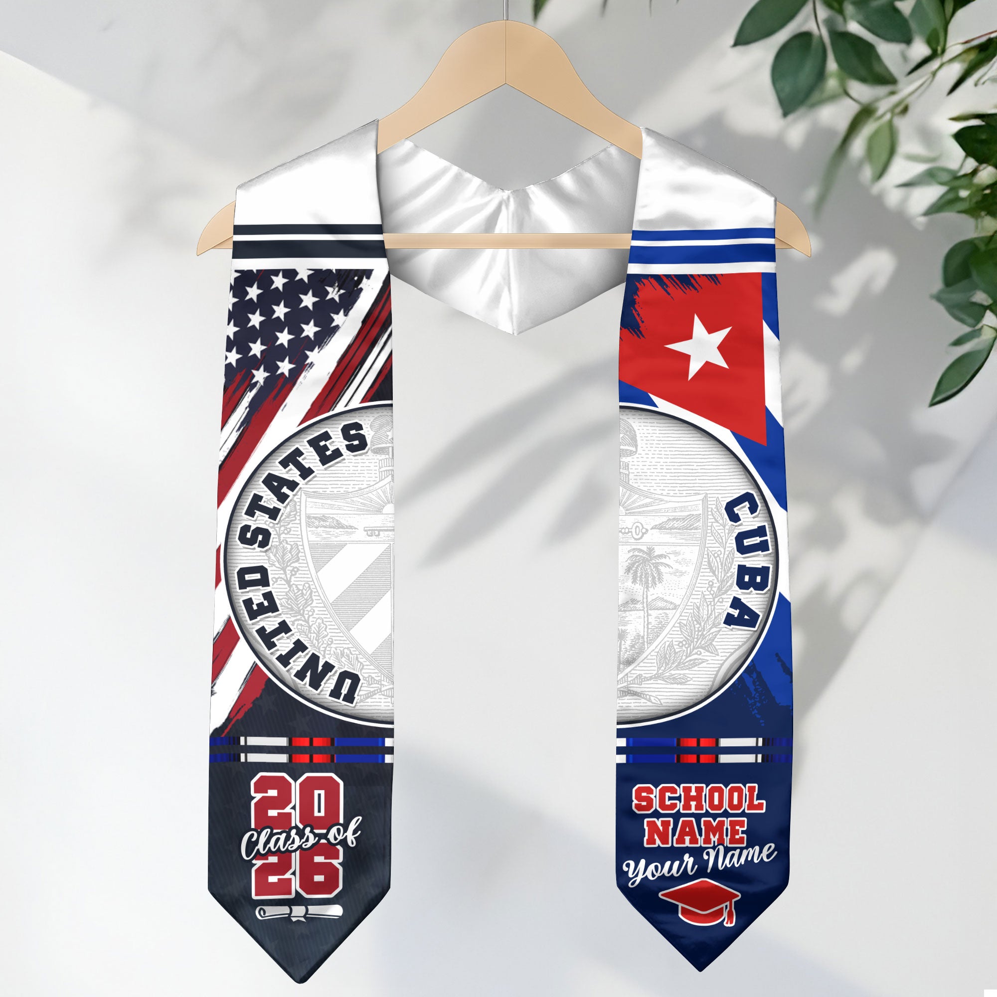 Cuba Flag Graduation Stole 2026, Cuban Grad Sash, Graduation Stole with Custom Details