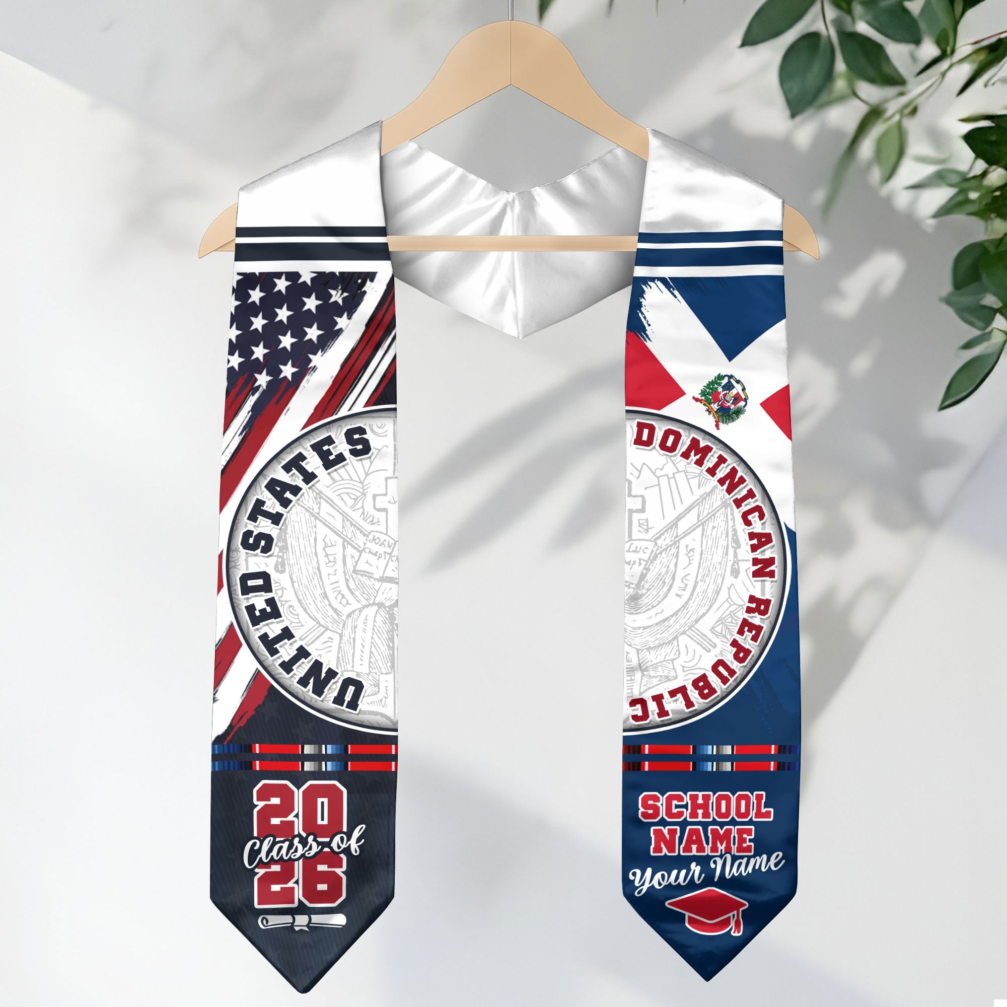 Dominican Flag Graduation Stole 2026, Dominican Grad Sash, Graduation Stole with Custom Details