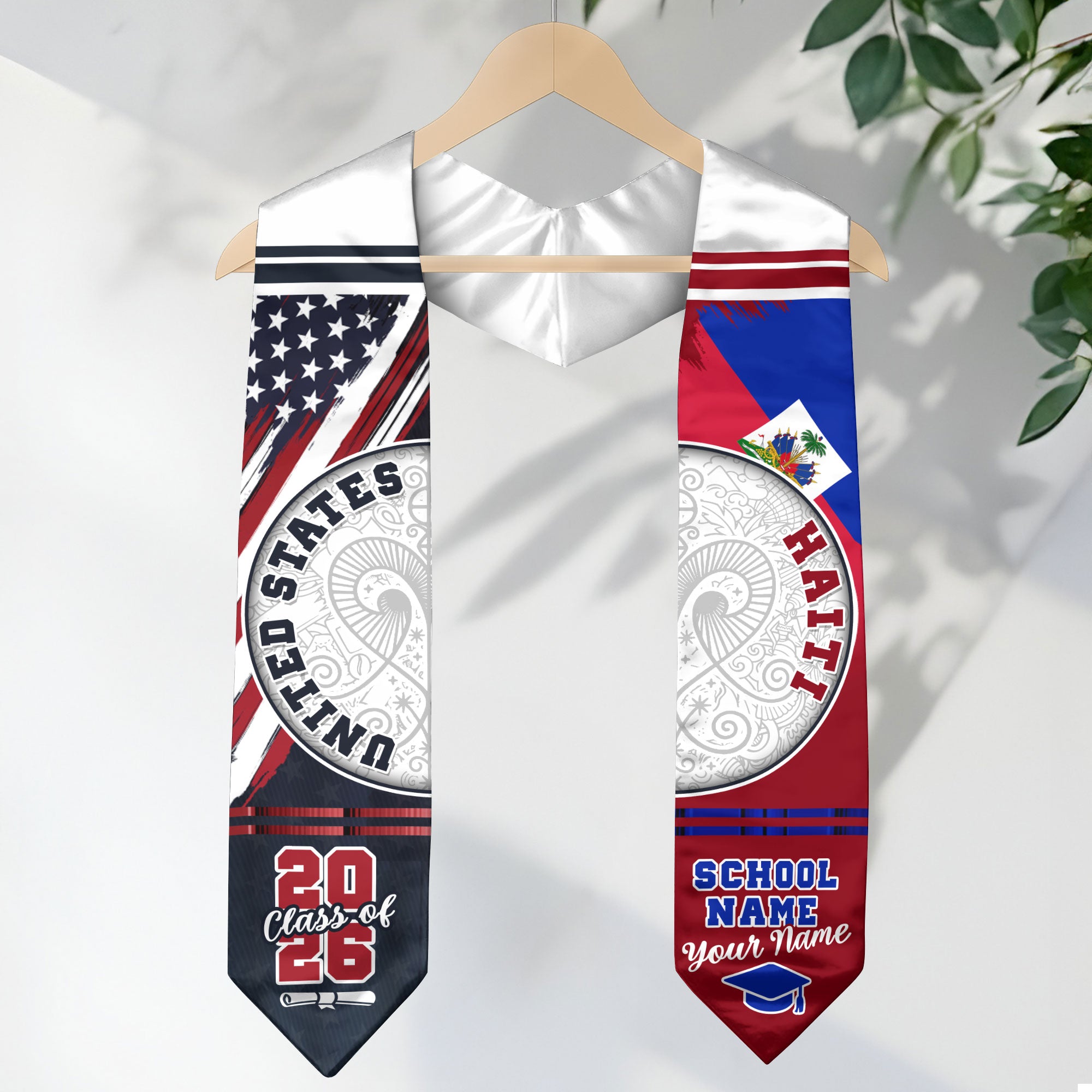 Haiti Flag Graduation Stole 2026, Haitian Grad Sash, Graduation Stole with Custom Details
