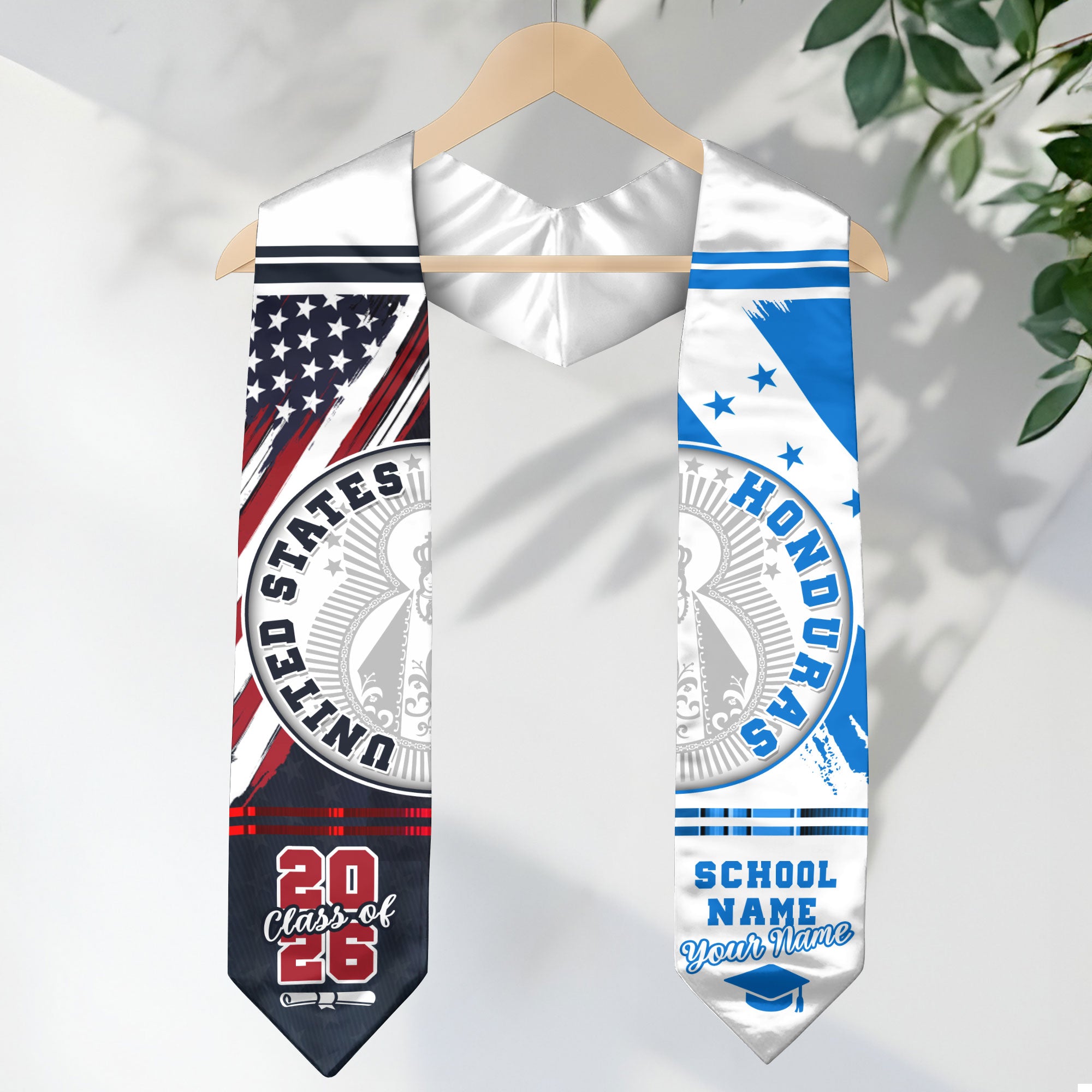 Honduras Flag Graduation Stole 2026, Honduran Grad Sash, Graduation Stole with Custom Details
