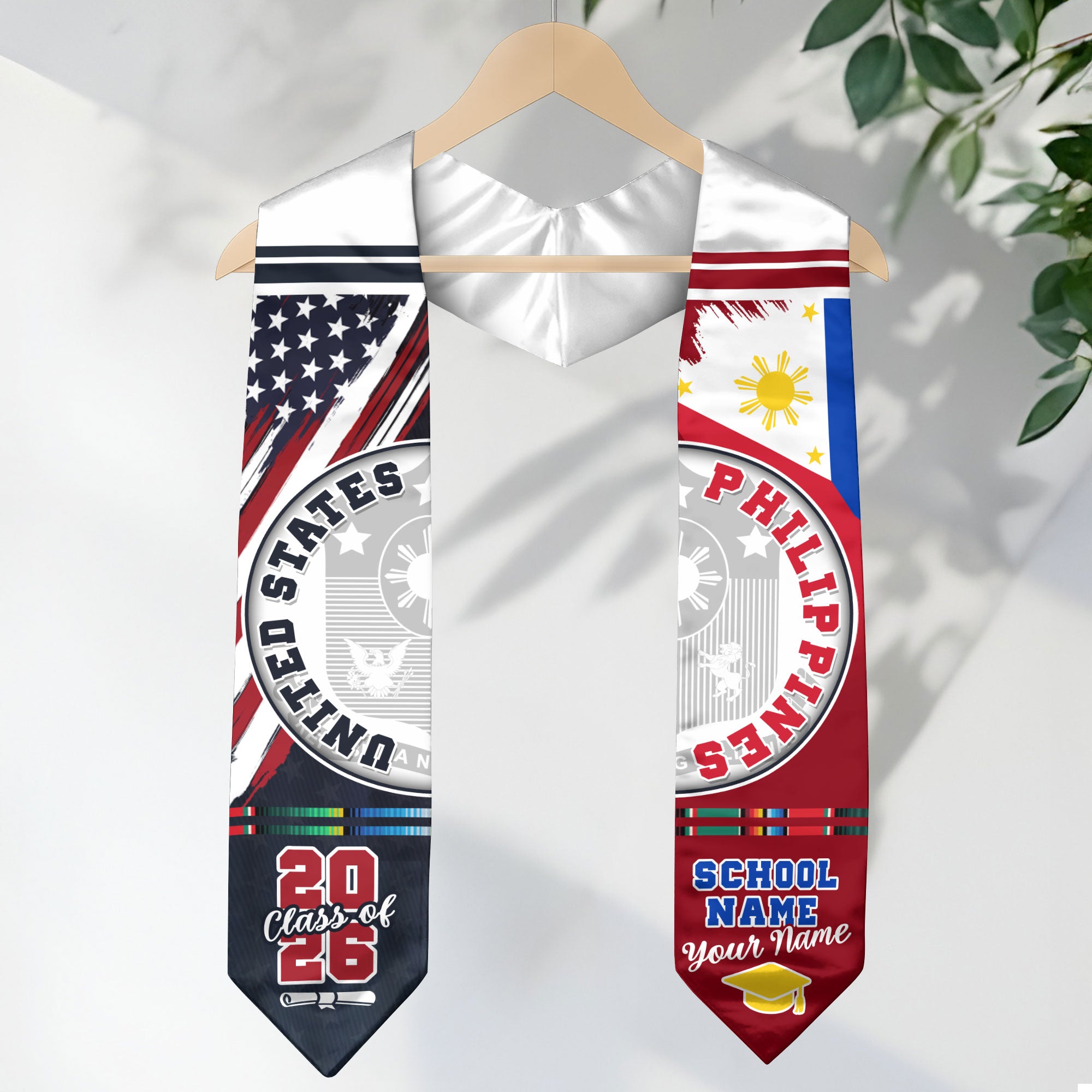 Philippines Flag Graduation Stole 2026, Filipino Grad Sash, Graduation Stole Custom Details