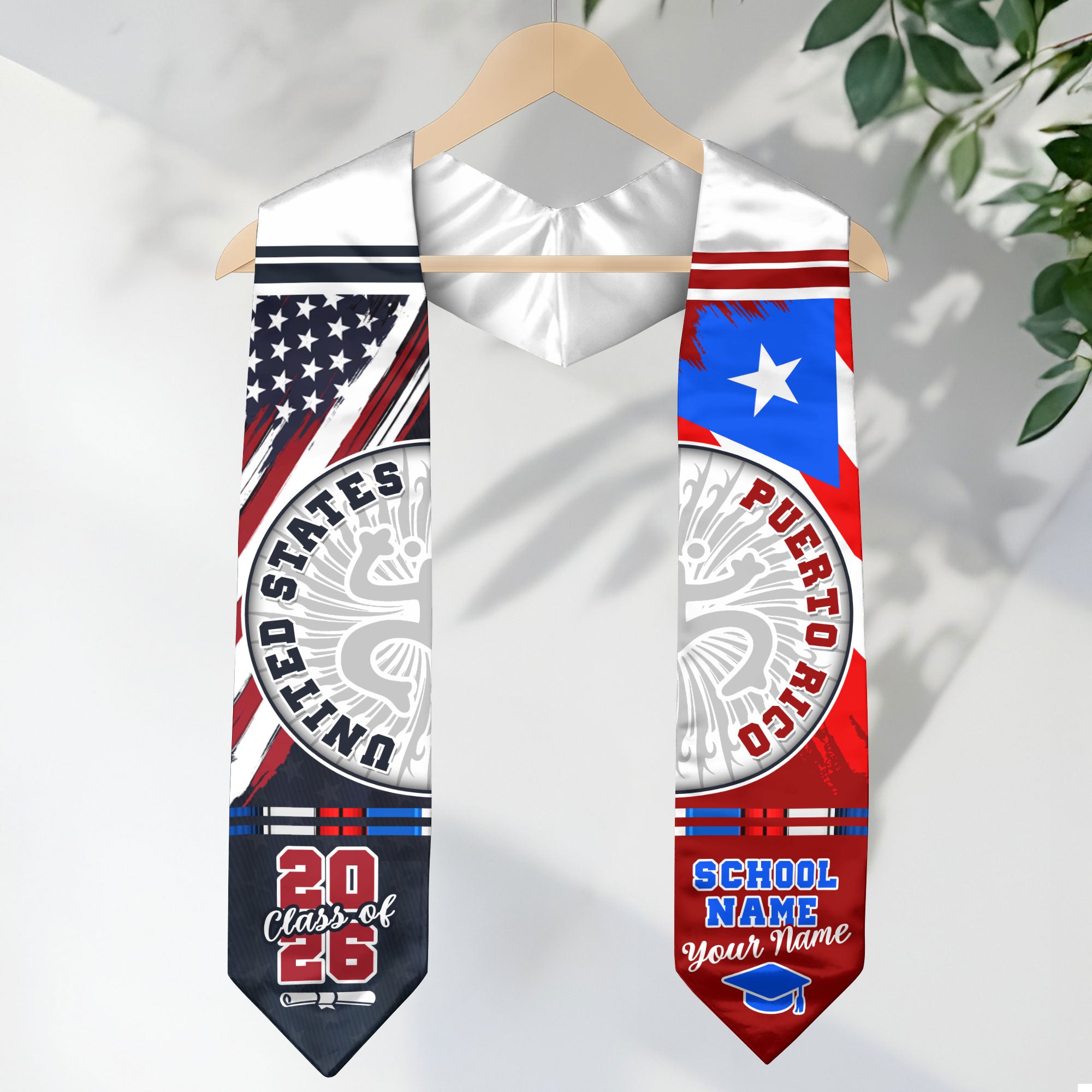 Puerto Rico Flag Graduation Stole 2026, Puerto Rican Grad Sash, Custom Details for 2026