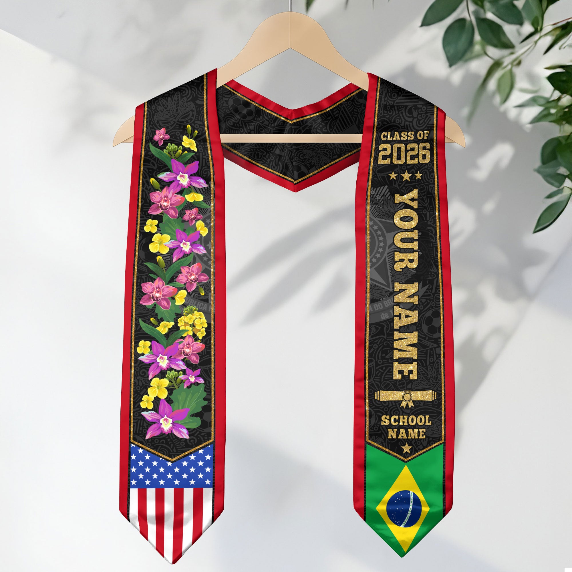 Brazil Graduation Stole 2026, Brazilian Flag Graduation Sash, Custom Grad Stole 2026
