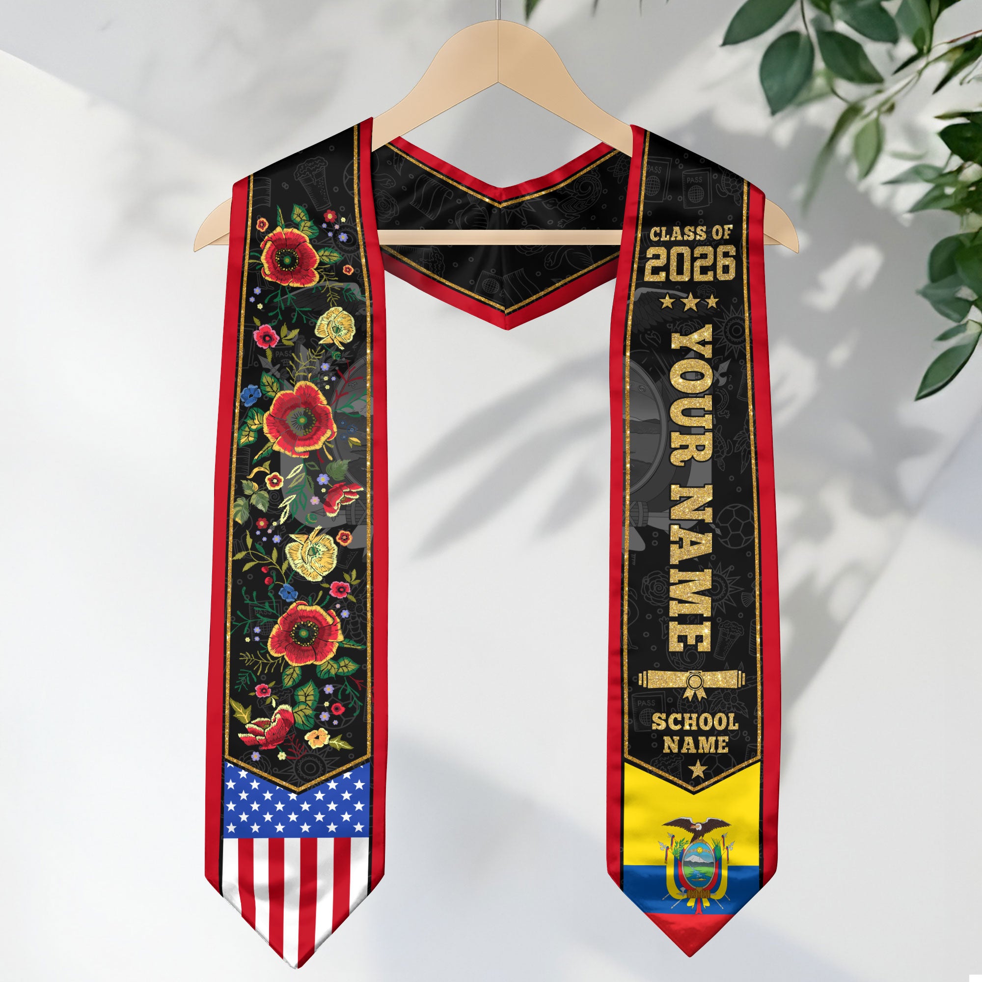 Ecuador Graduation Stole 2026, Ecuadorian Flag Graduation Sash, Custom Grad Stole 2026