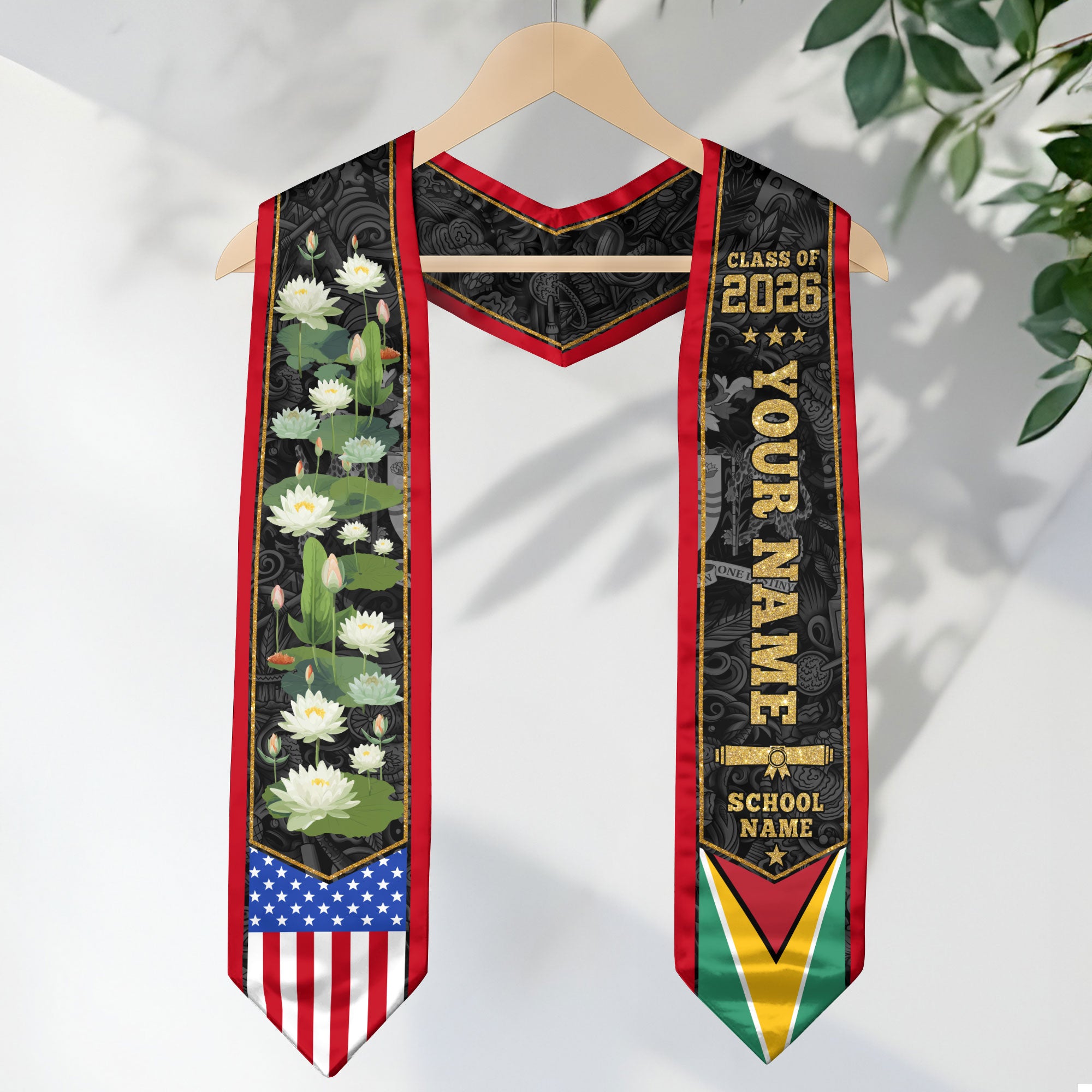 Guyana Graduation Stole 2026, Guyanese Flag Graduation Sash, Custom Grad Stole 2026