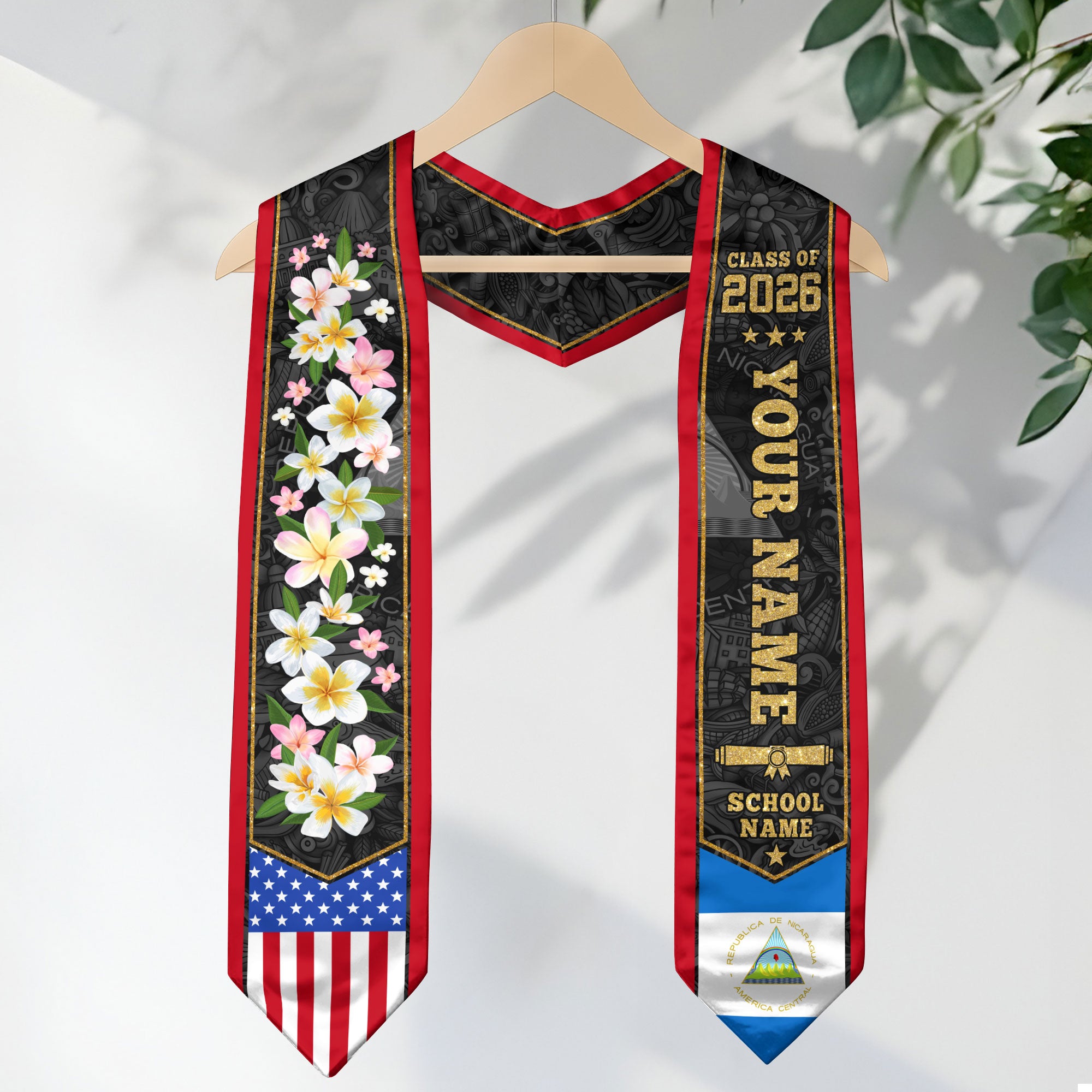 Nicaragua Graduation Stole 2026, Nicaraguan Flag Sash, Graduation Stole with Custom Accent