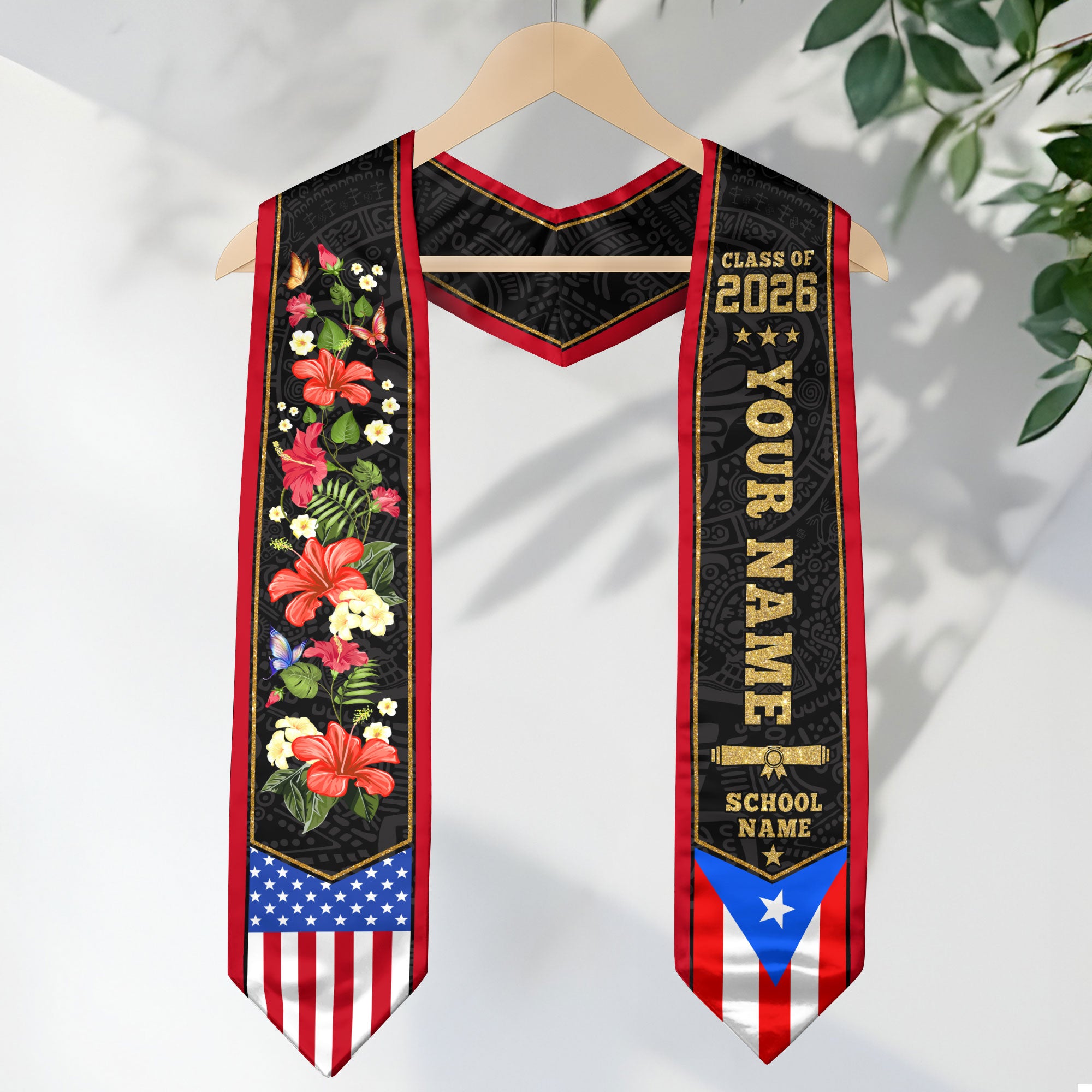 Puerto Rico Graduation Stole 2026, Puerto Rican Flag Sash, Stole with Custom Accent
