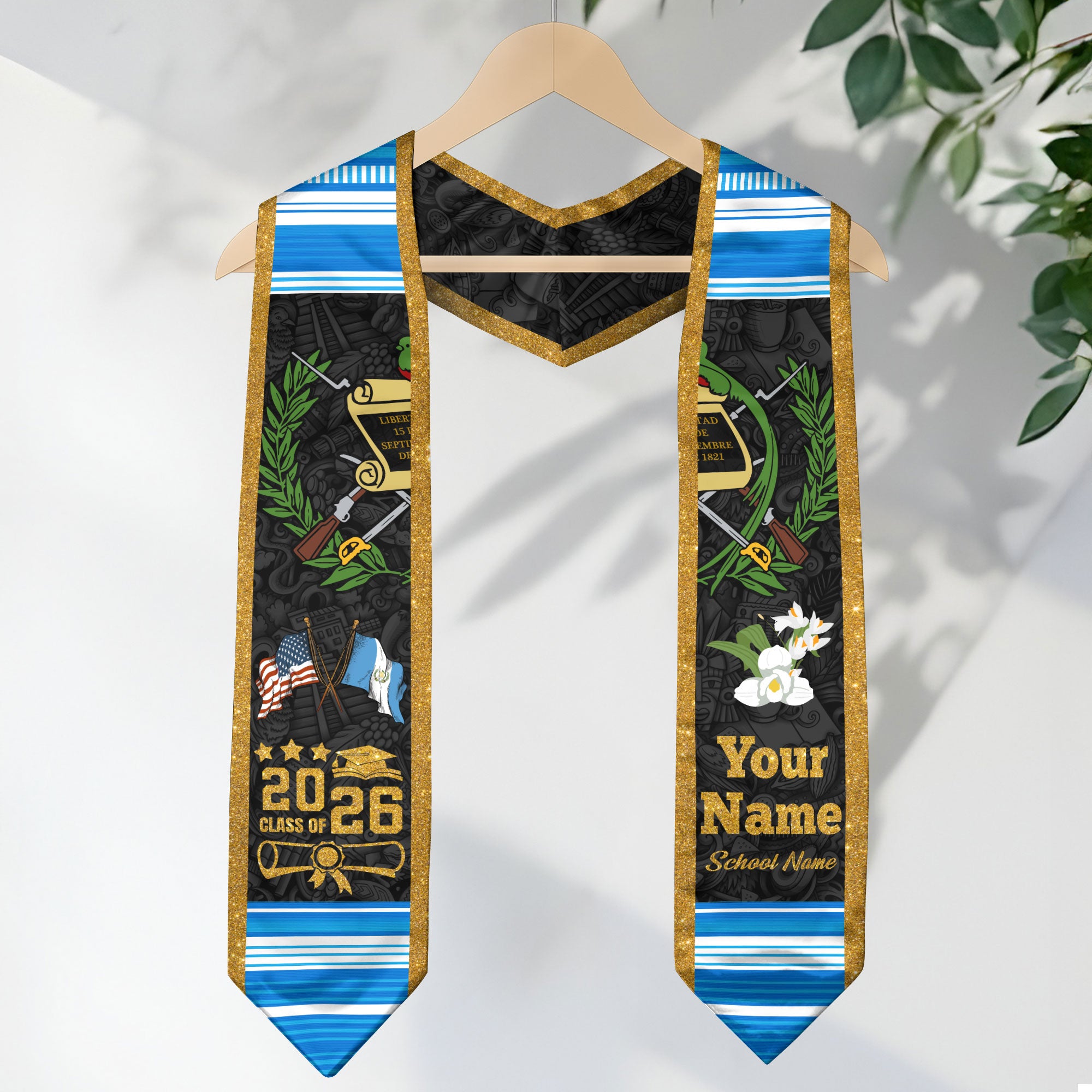 Customized Guatemala Graduation Stole 2026, Guatemalan Flag Sash, Unique Custom Graduation Design