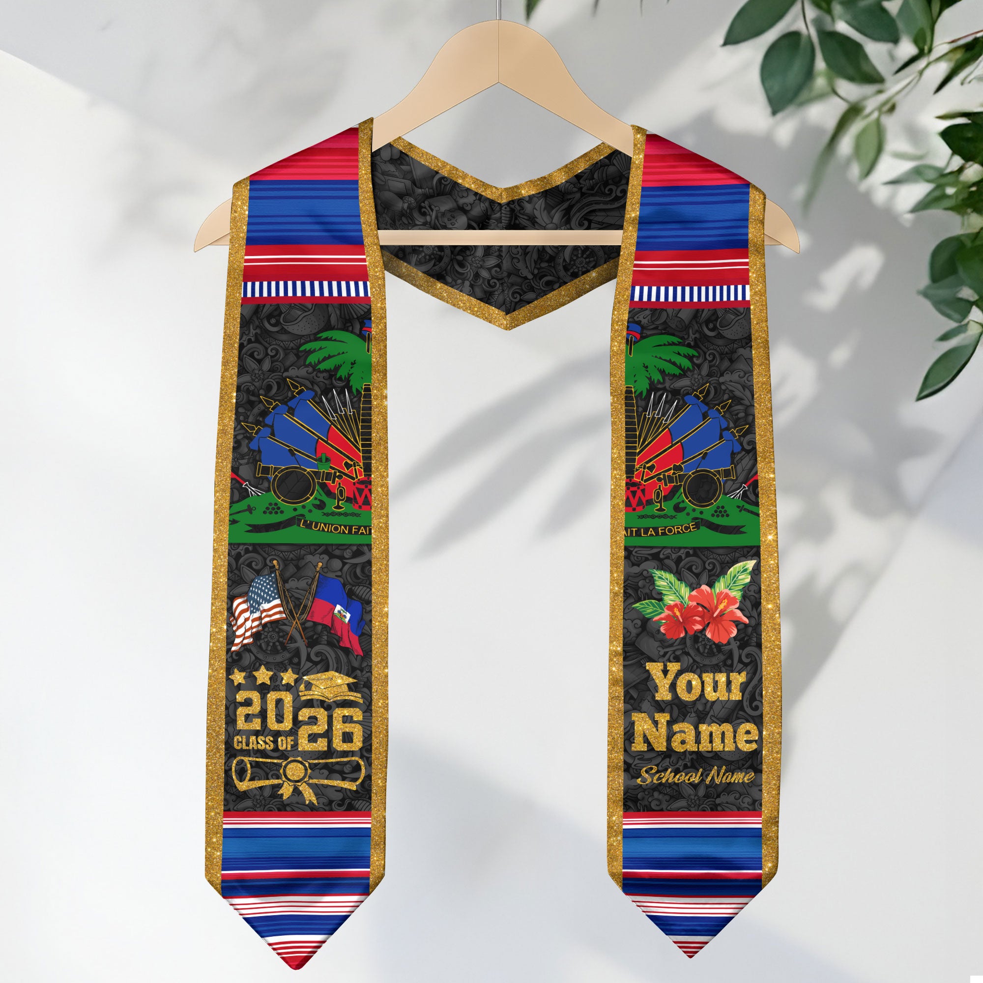 Haitian Graduation Sash 2026, Haitian Flag Graduation Sash, Stole for Graduates