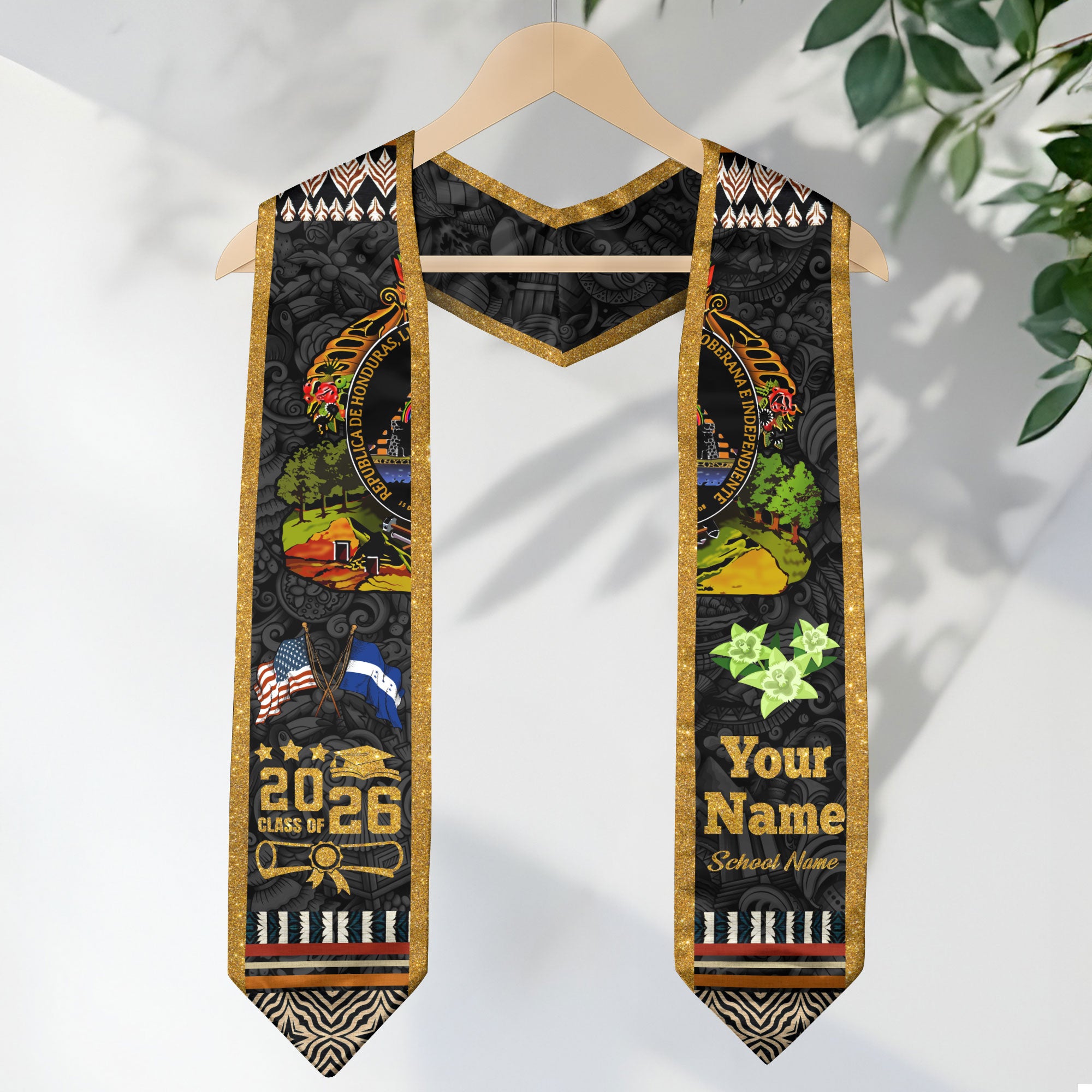 Honduras Flag Graduation Stole 2026, Honduran Stole, Honduran Graduation Sash