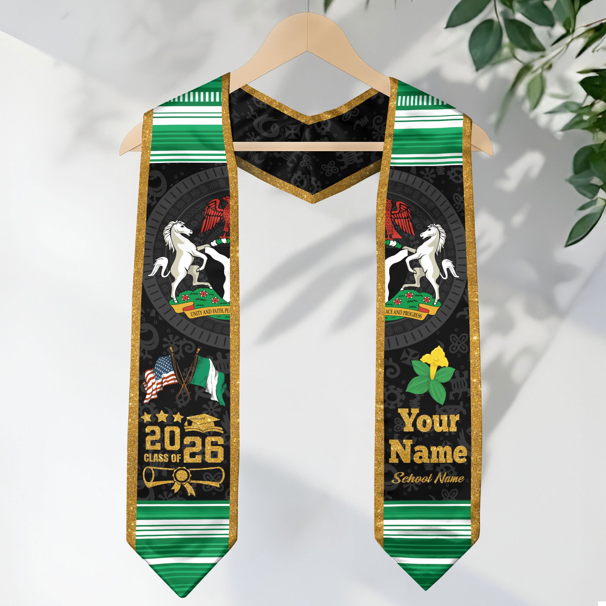 Nigerian Flag Graduation Sash 2026, Nigeria Graduation Stole, Customizable Detail Sash