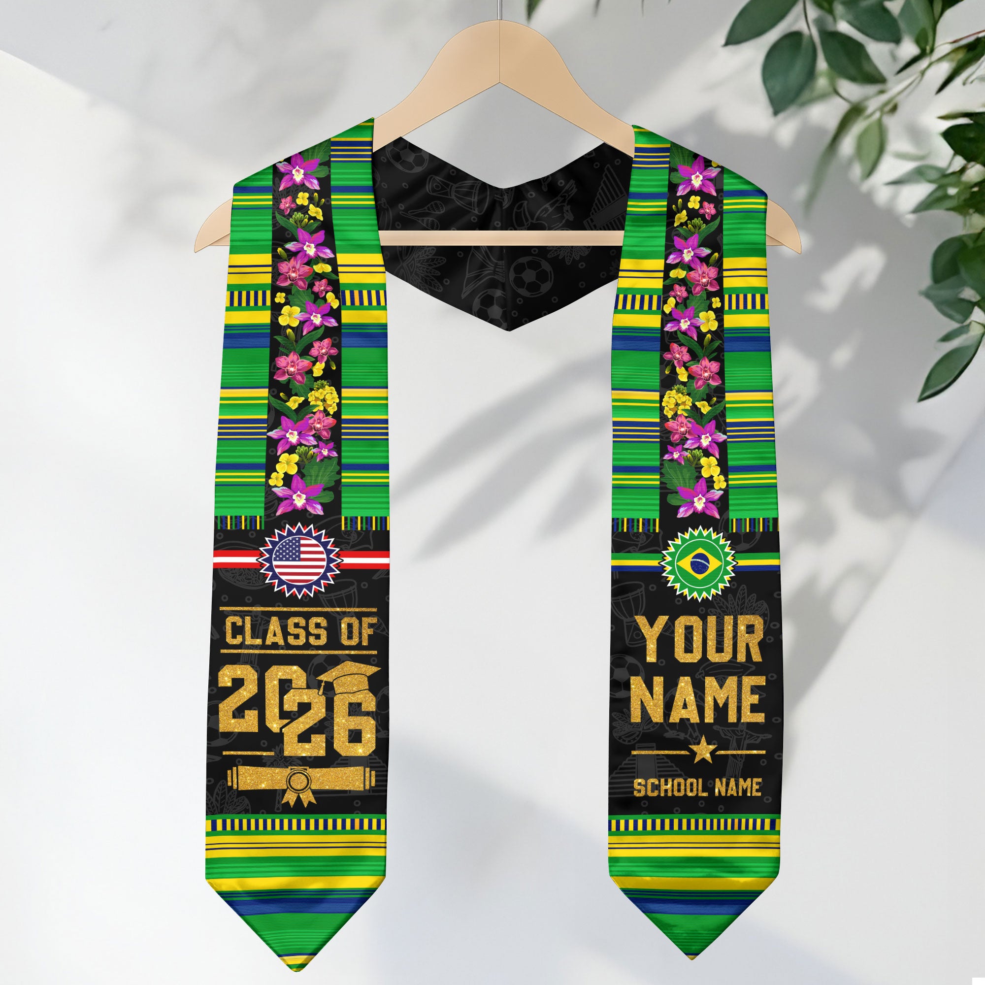 Brazil Flag Graduation Stole 2026, Brazil Stole Sash, Custom Grad Sash for Class of 2026