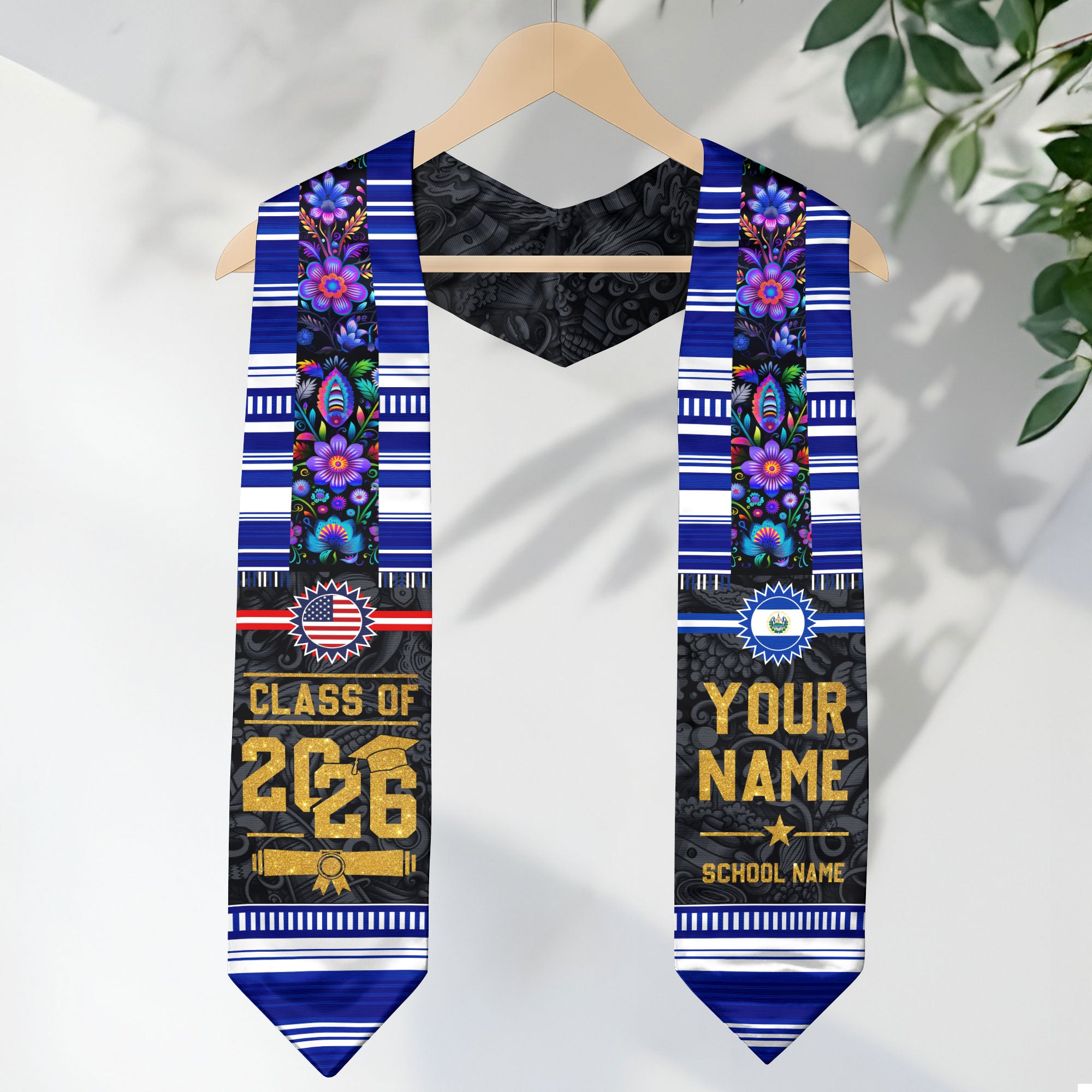 Class of 2026 El Salvador Graduation Sash, Salvadoran Flag Stole, Graduation Stole