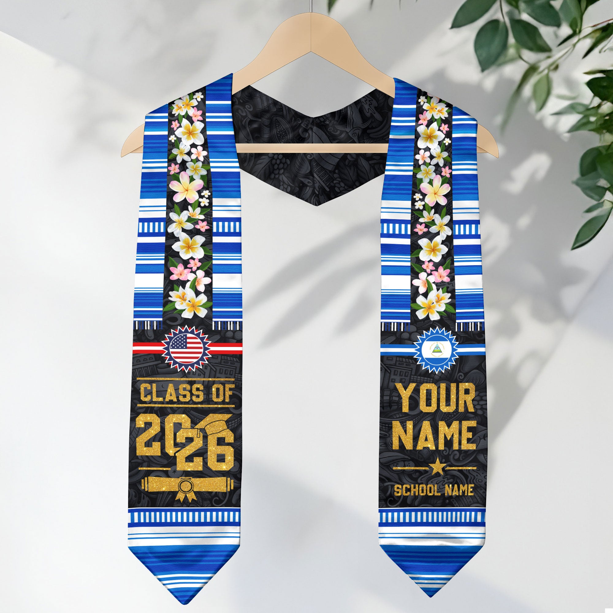Nicaragua Flag Graduation Stole 2026, Nicaraguan Graduation Sash, Personalized Finish