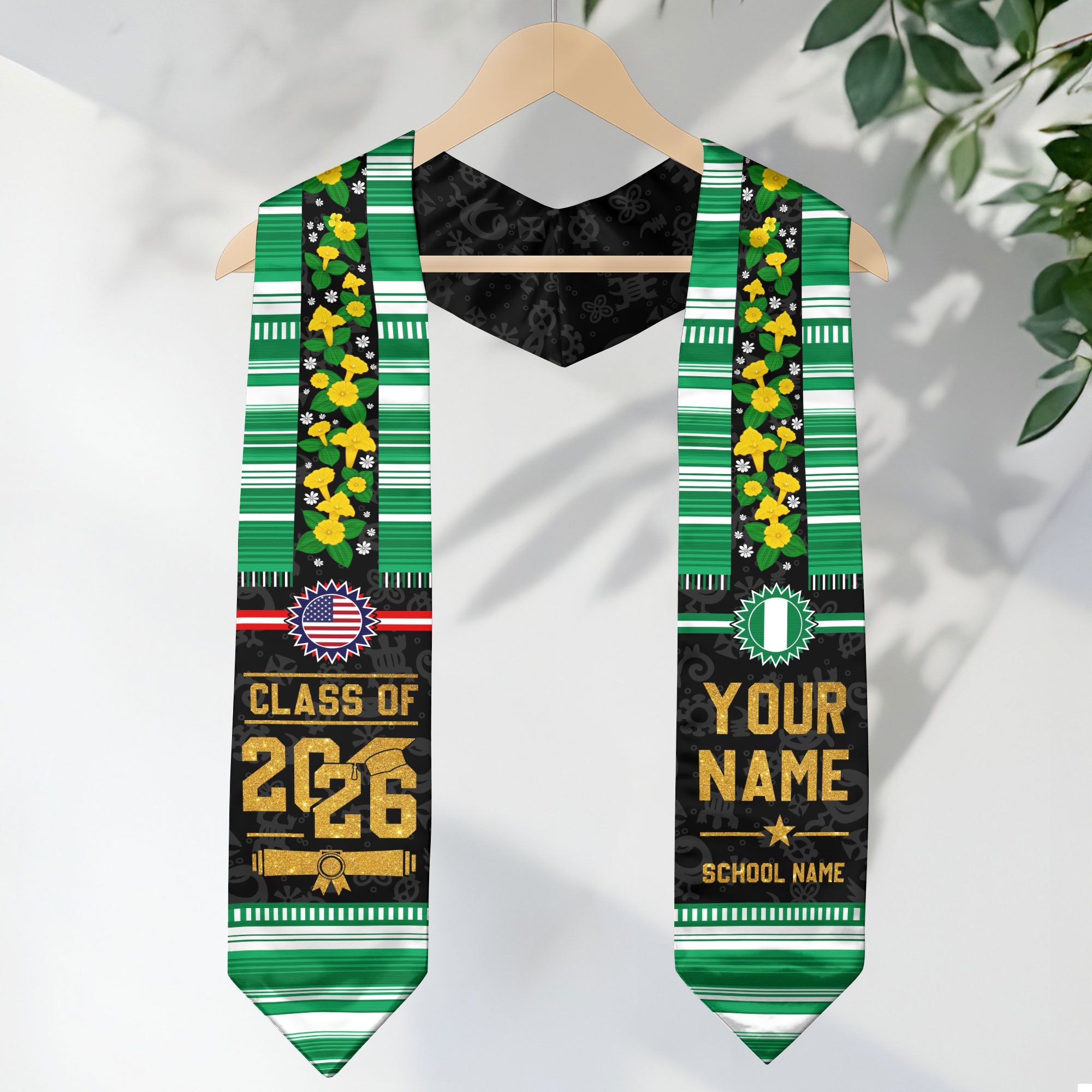 Nigeria Flag Graduation Stole 2026, Nigerian Graduation Sash, Personalized Finish