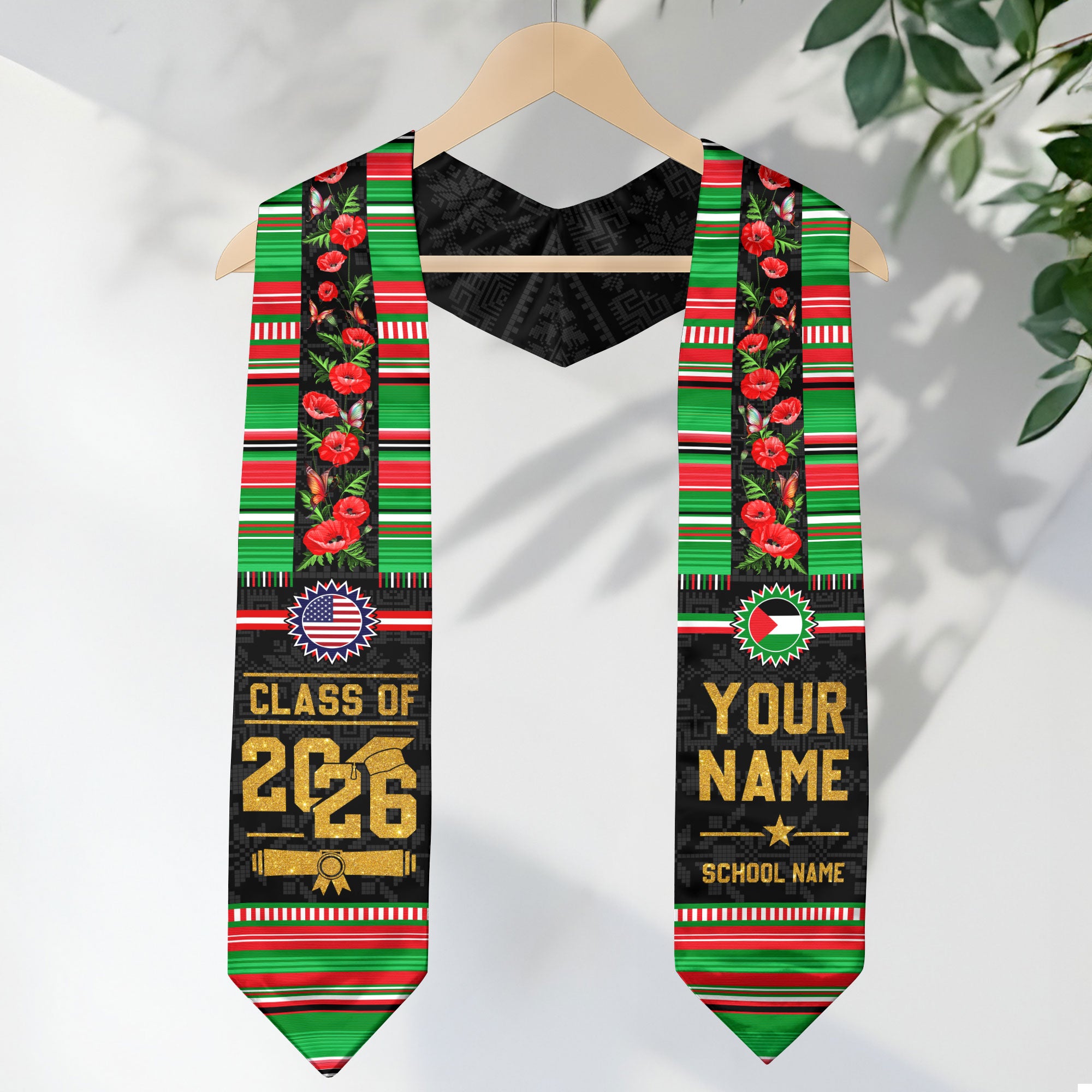 Palestine Flag Graduation Stole 2026, Palestinian Graduation Sash, Personalized Finish