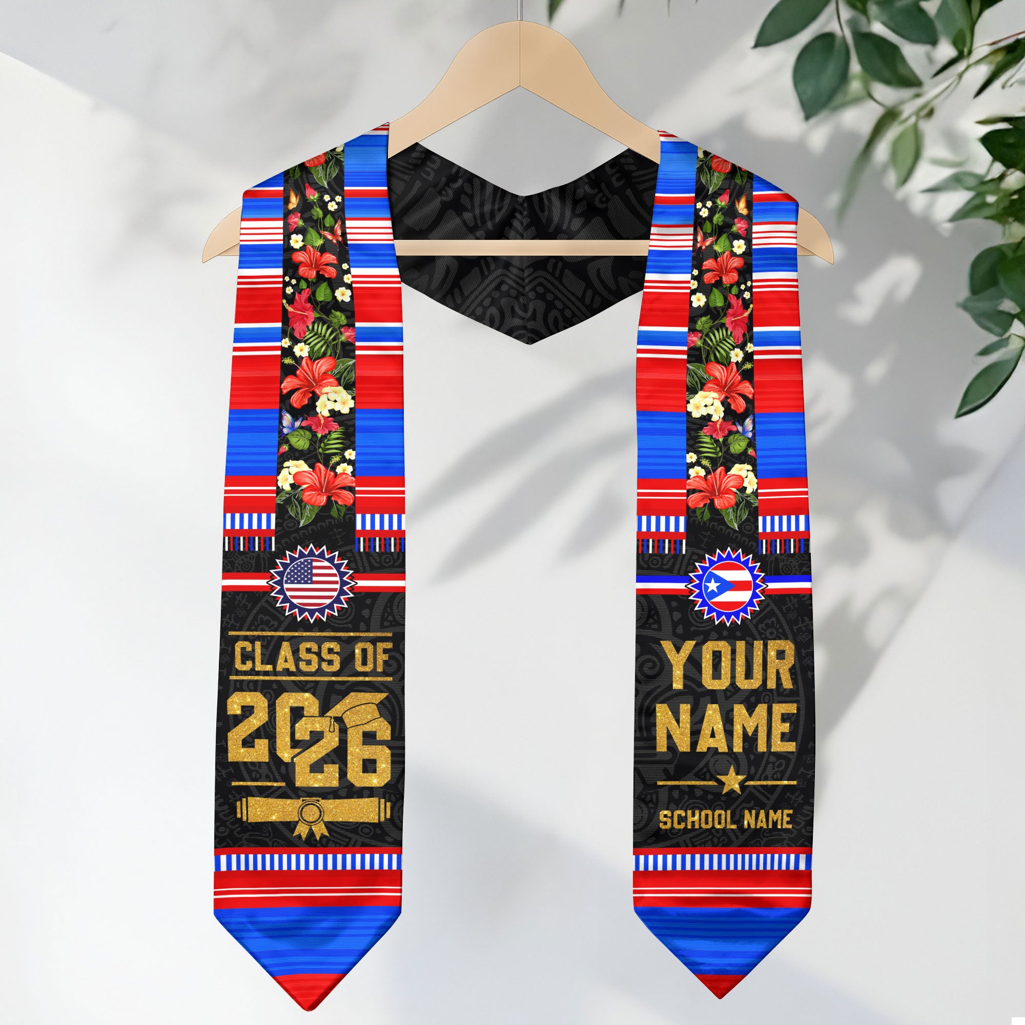 Puerto Rico Flag Graduation Stole 2026, Puerto Rican Graduation Sash, Personalized Finish