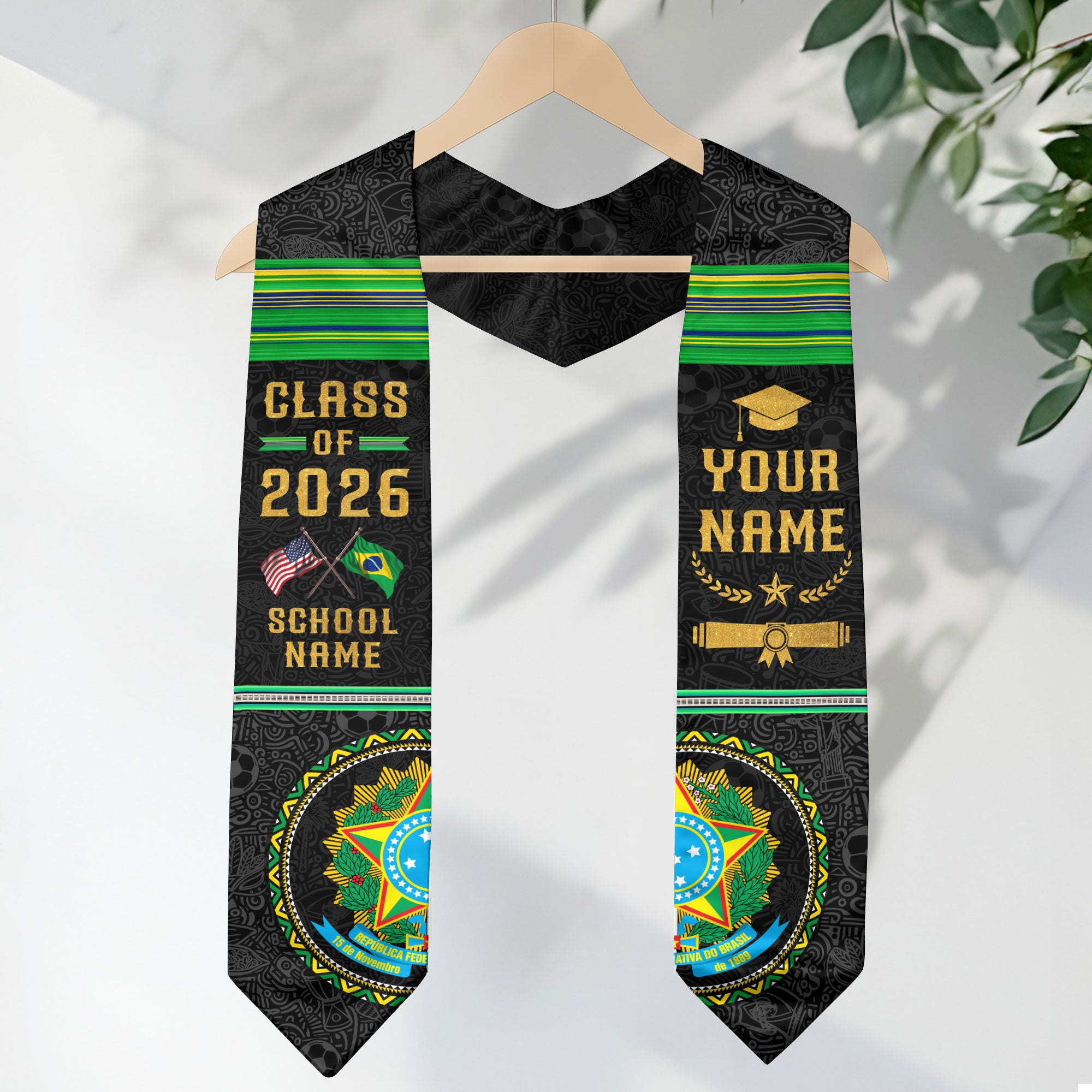 Custom Brazil Graduation Sash 2026, Brazilian Flag Stole, Brazil Graduation Stole 2026
