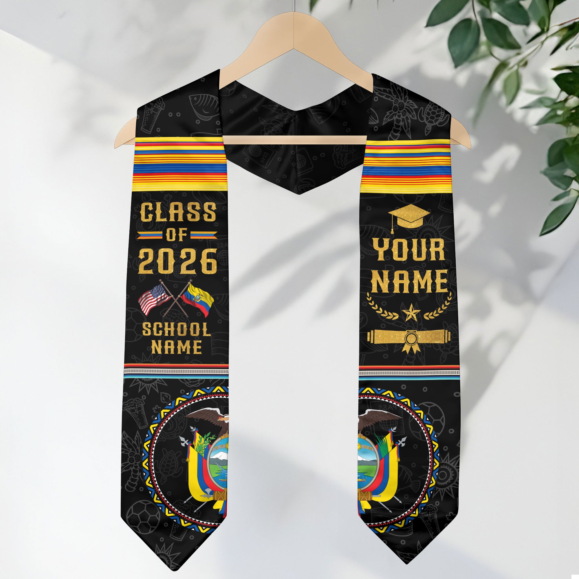 Custom Ecuador Graduation Sash 2026, Ecuadorian Flag Stole, Ecuador Graduation Stole 2026