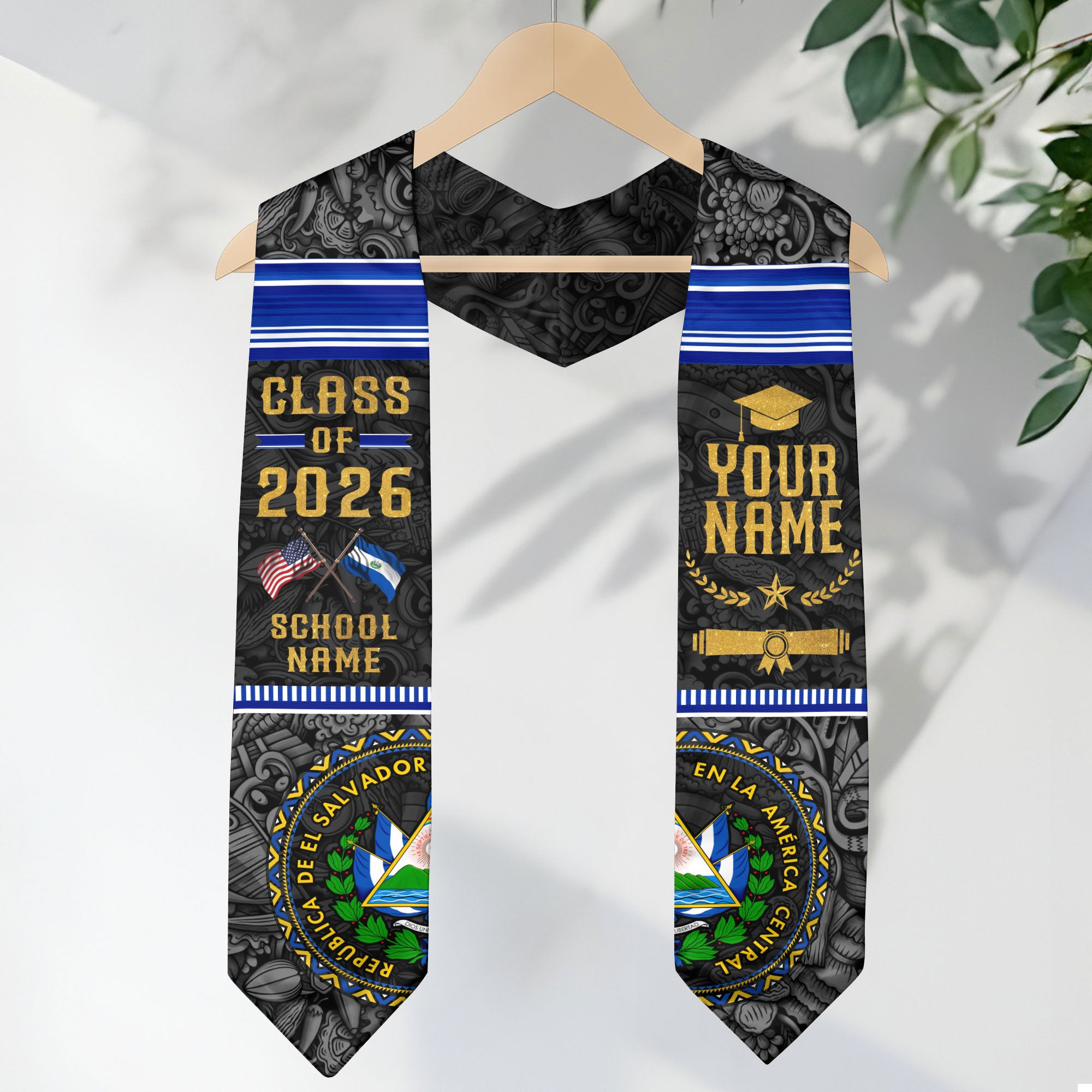 El Salvador Graduation Sash 2026, Salvadoran Flag Stole, Cultural Graduation Stole Gift