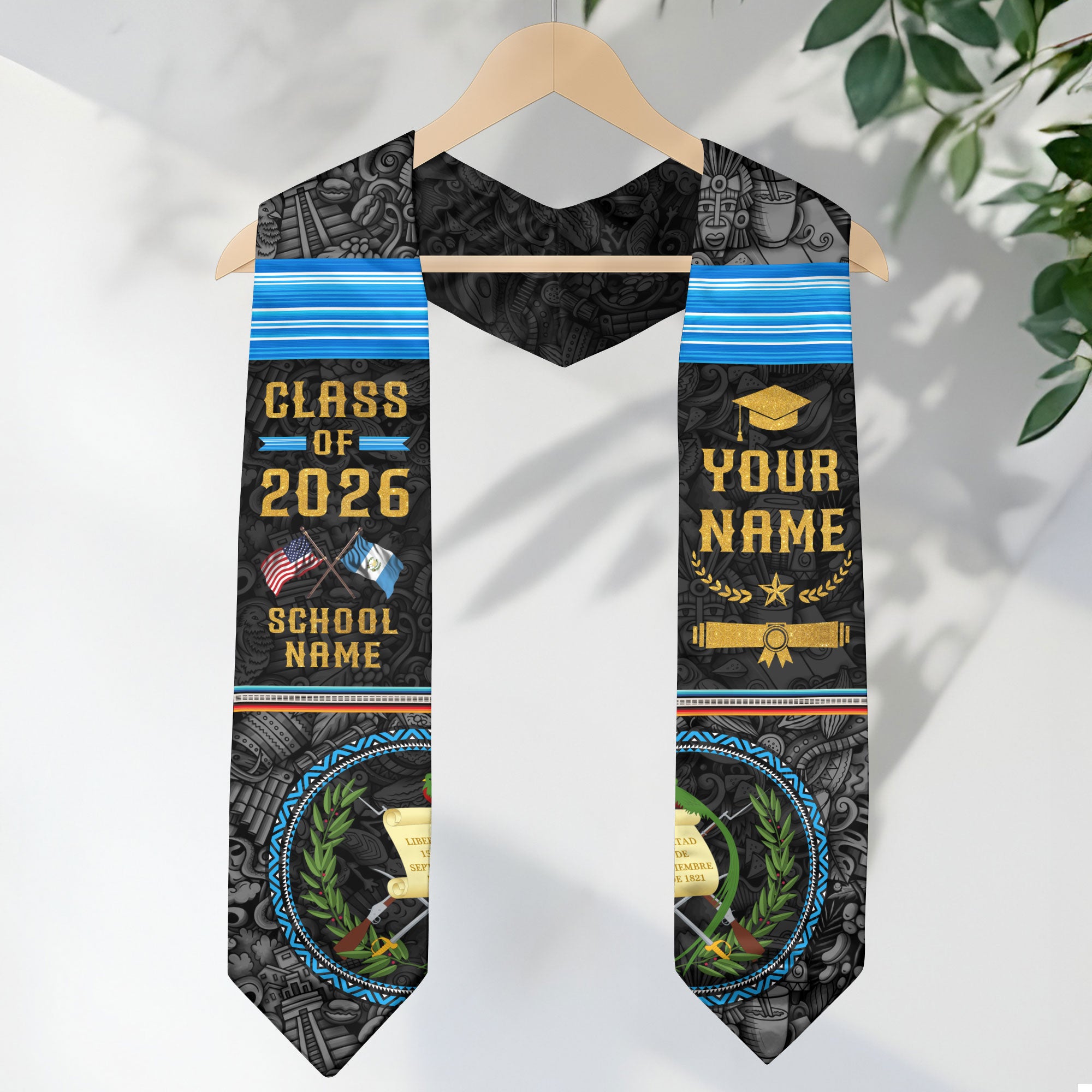 Customized Guatemalan Flag Graduation Sash 2026, Guatemala Graduation Stole, Custom Academic Style