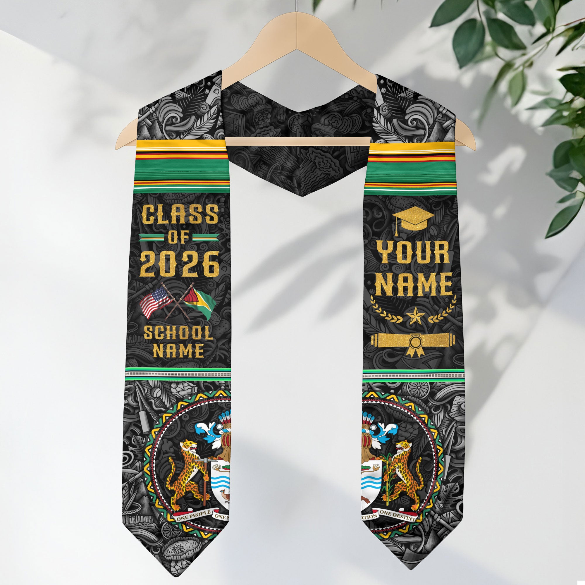 Custom Guyana Graduation Sash 2026, Guyanese Flag Stole, Guyana Graduation Stole 2026