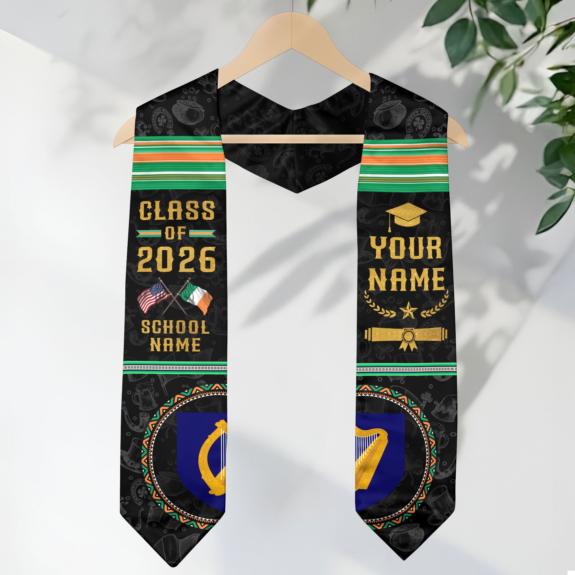 Custom Ireland Graduation Sash 2026, Irish Flag Stole, Ireland Graduation Stole for Grads
