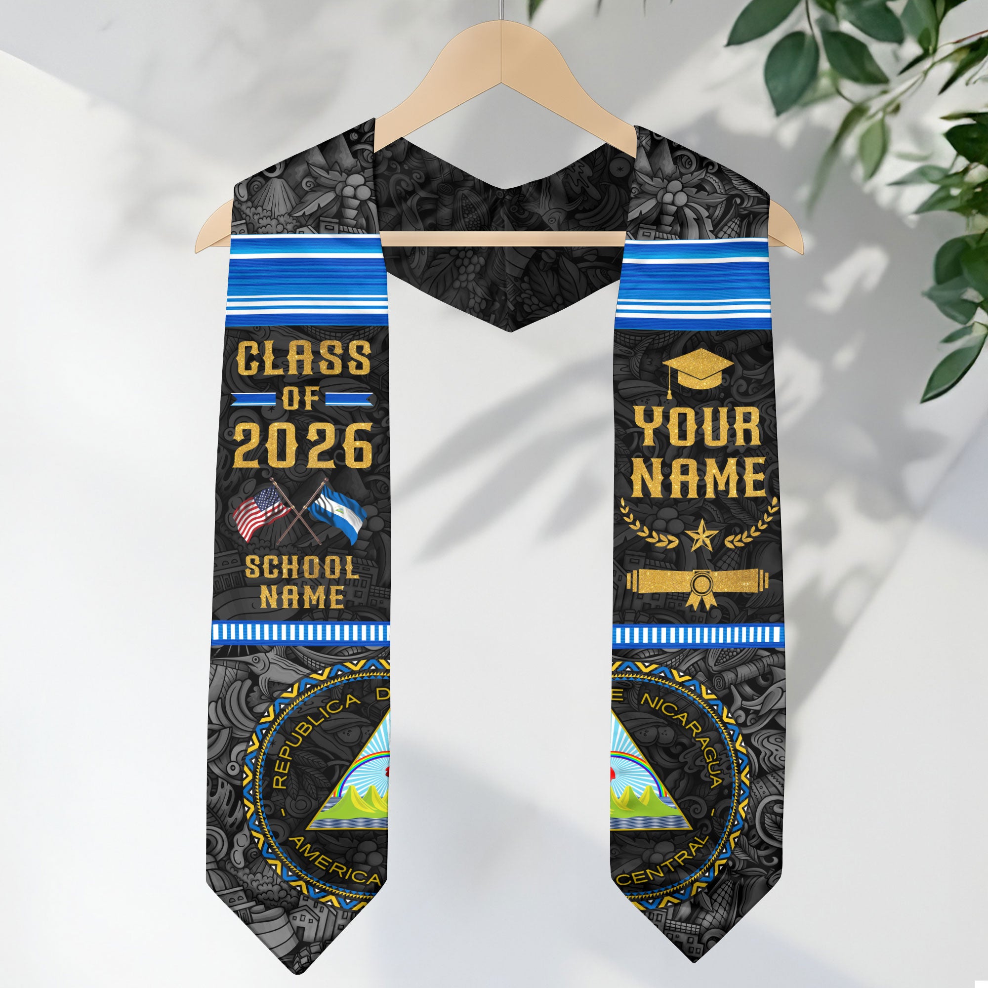Nicaraguan Graduation Stole 2026, Nicaragua Flag Sash, Graduation Stole with Custom Details
