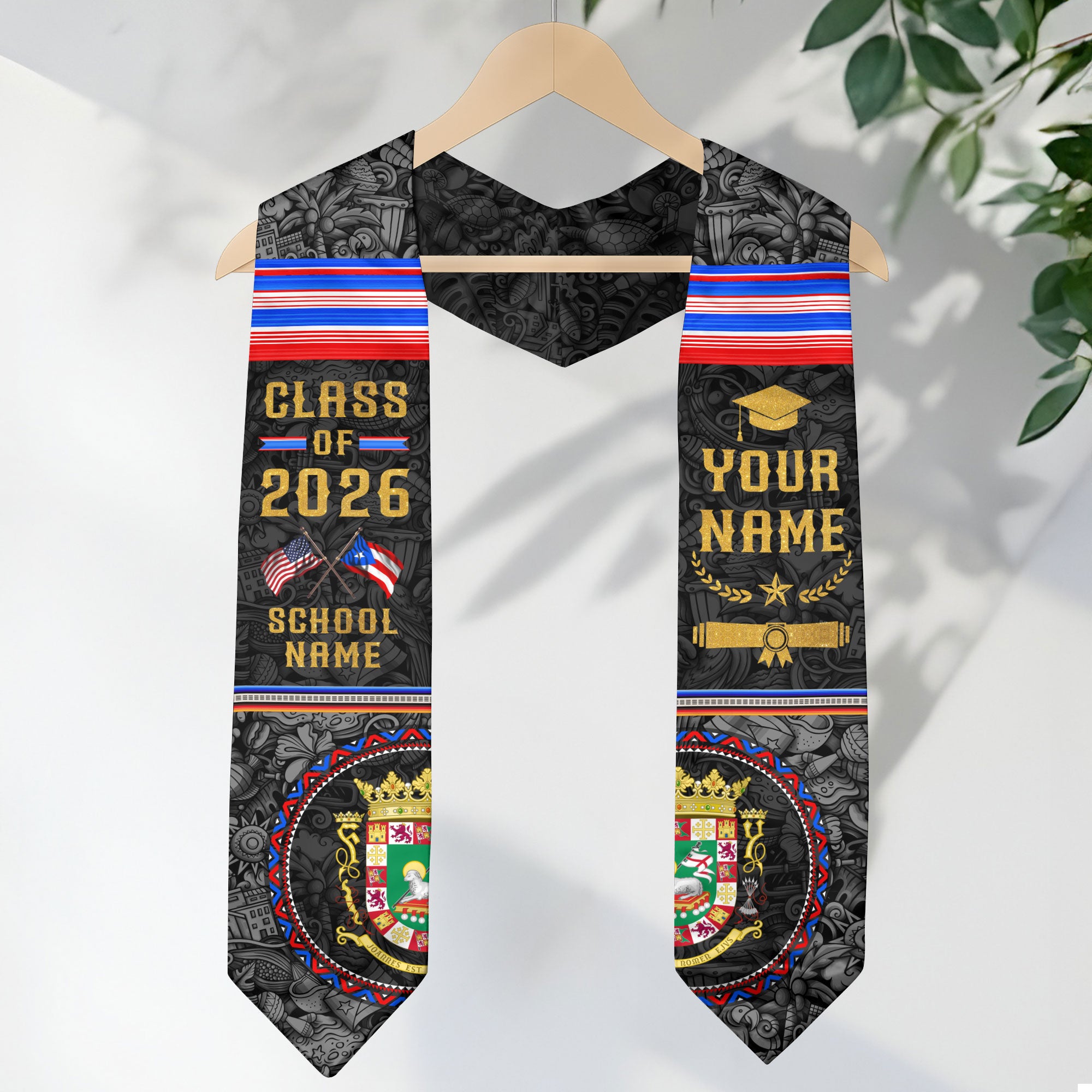 Puerto Rican Graduation Stole 2026, Puerto Rico Flag Sash, Graduation Stole with Custom Details