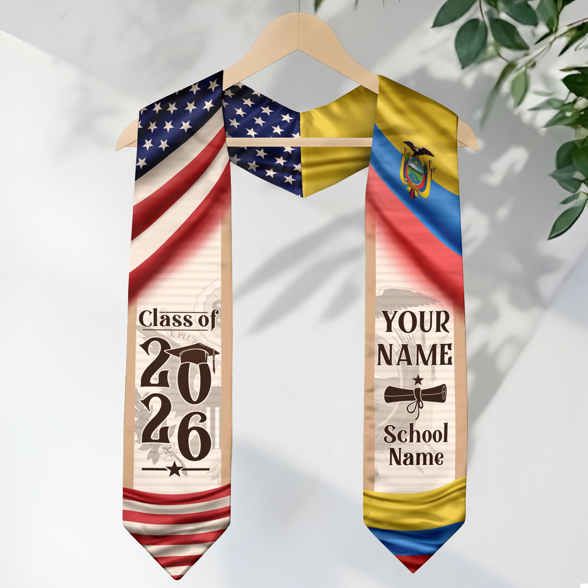 Ecuador Graduation Sash 2026, Ecuadorian Flag Graduation Stole, Custom Ecuador Grad Stole