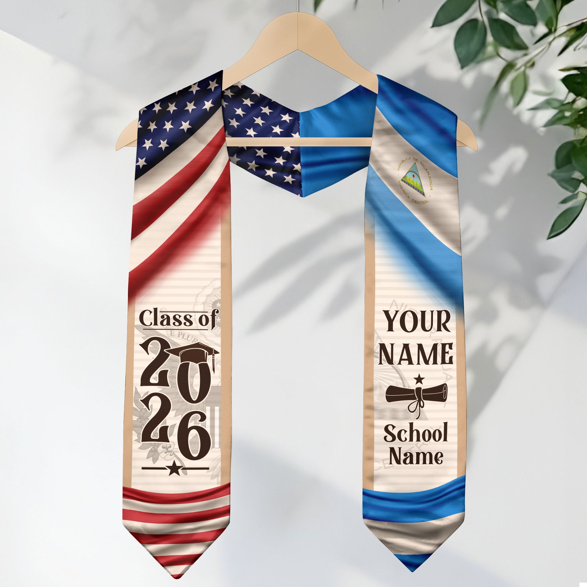 Nicaragua Graduation Sash 2026, Nicaraguan Flag Graduation Stole, Custom Accent for Grads