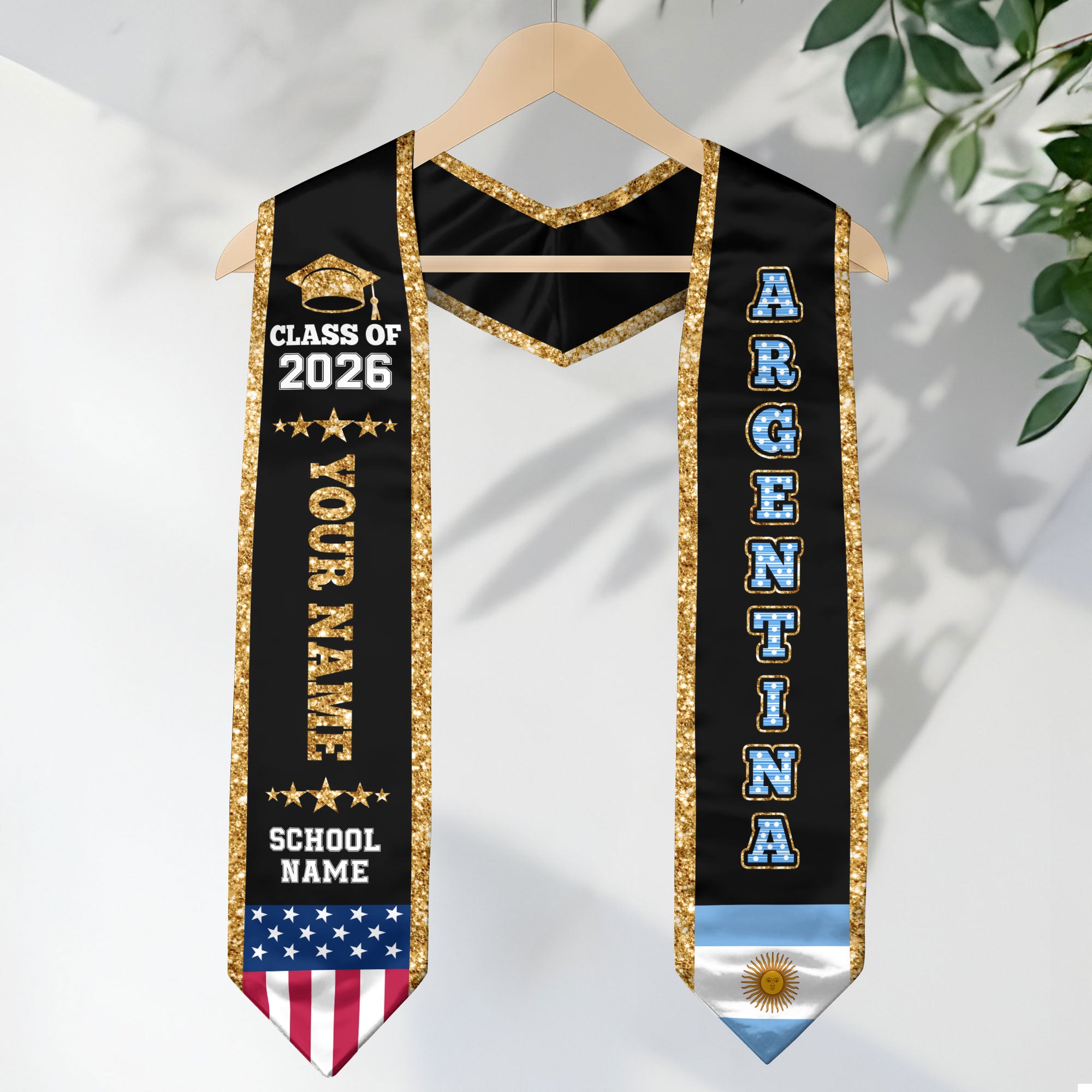 Argentina Graduation Stole 2026, Argentina Flag Sash, Personal Detail Option for Graduates
