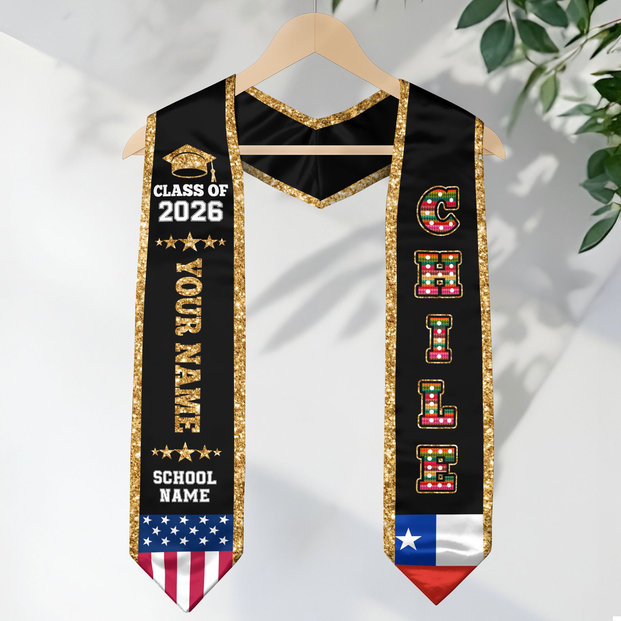 Chile Graduation Stole 2026, Chile Flag Sash, Personal Detail Option for Graduates