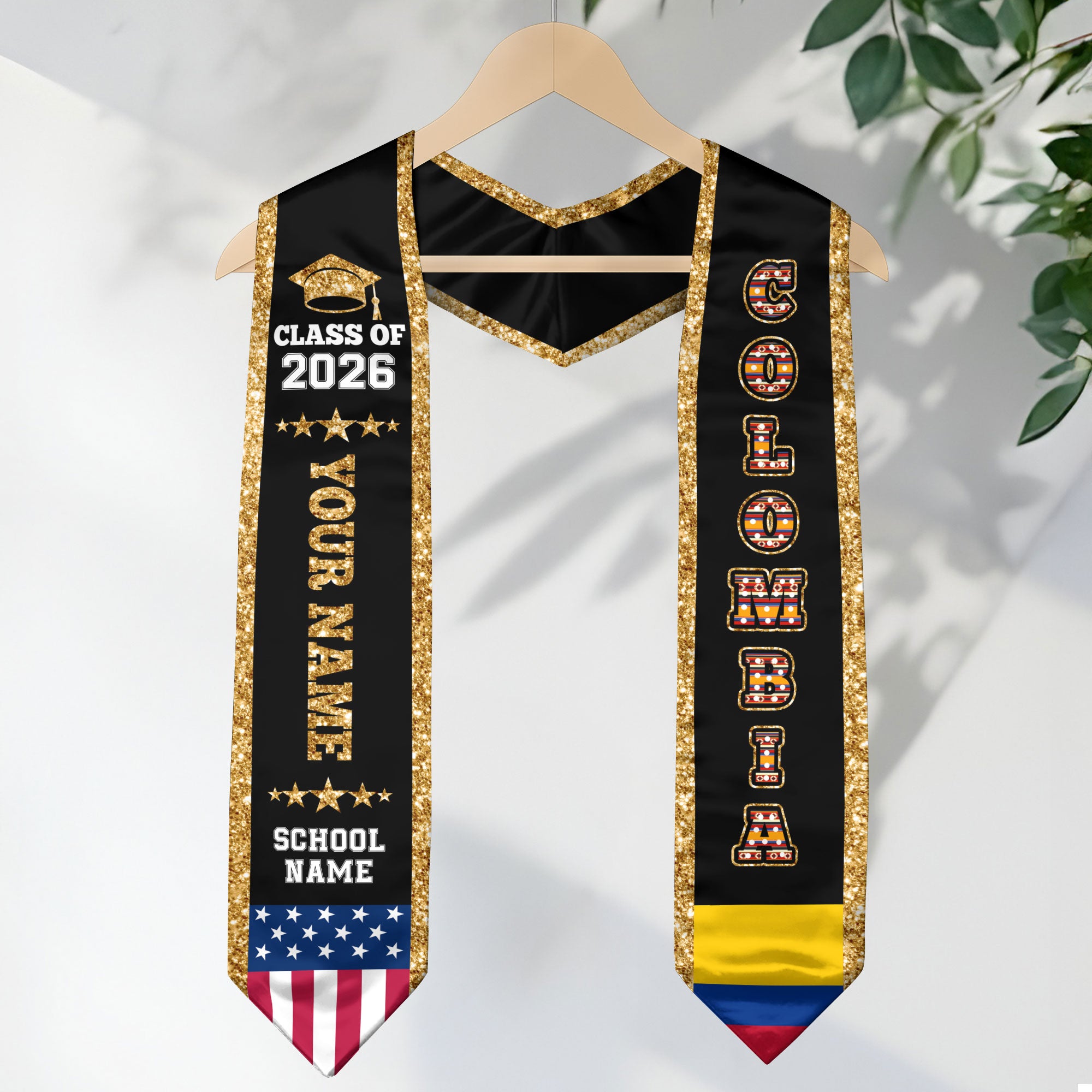 2026 Colombia Flag Graduation Stole, Colombia Sash, Personal Detail Option for Grads