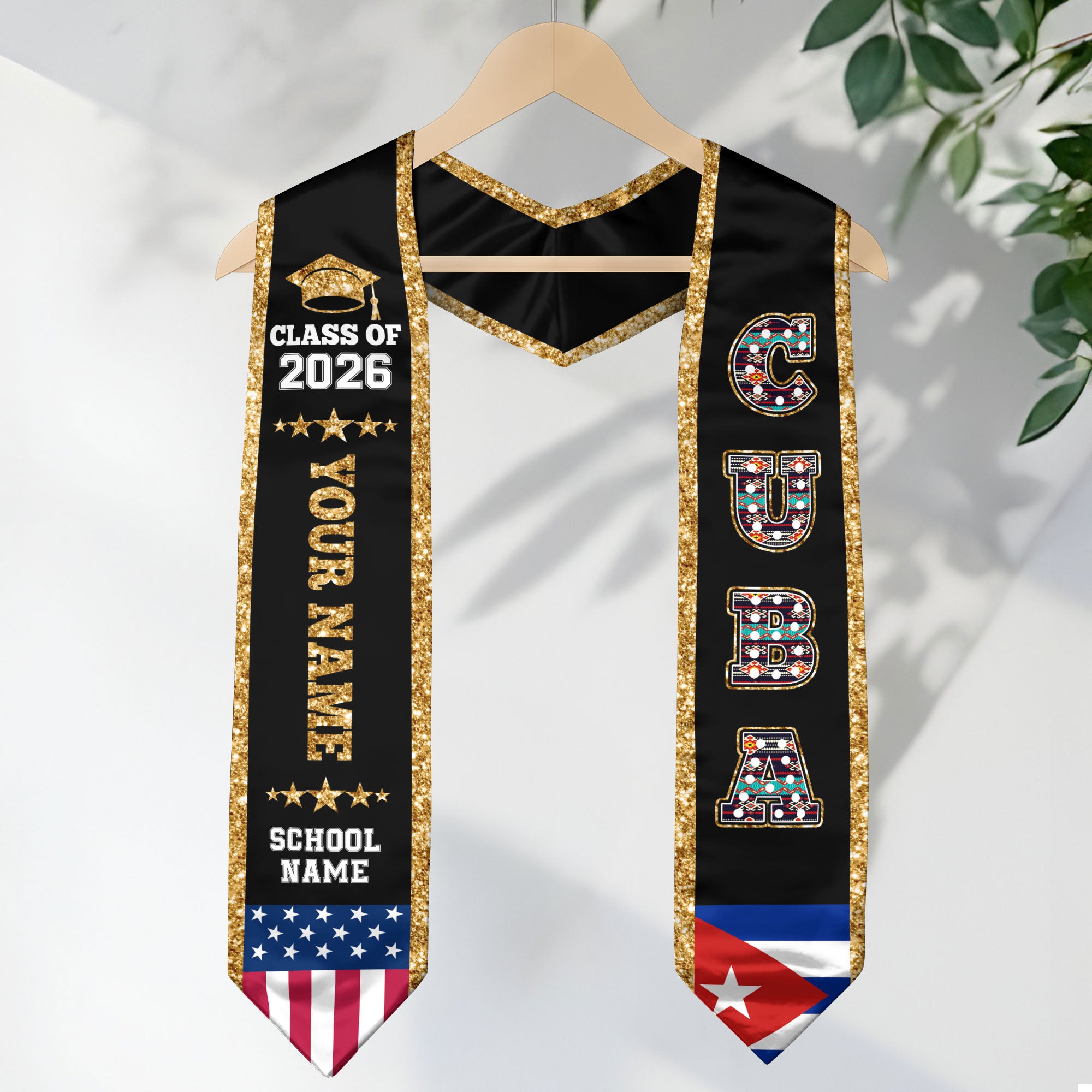 2026 Cuba Flag Graduation Stole, Cuba Sash, Personal Detail Option for Grads Ceremony