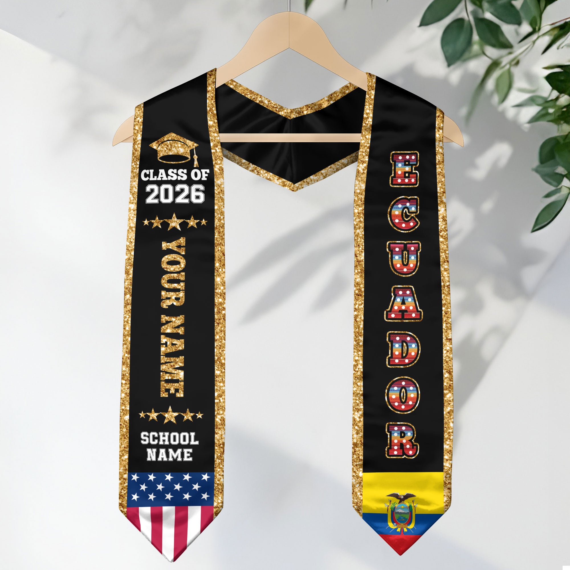 Ecuador Graduation Stole 2026, Ecuador Flag Sash, Personal Detail Option for Graduates