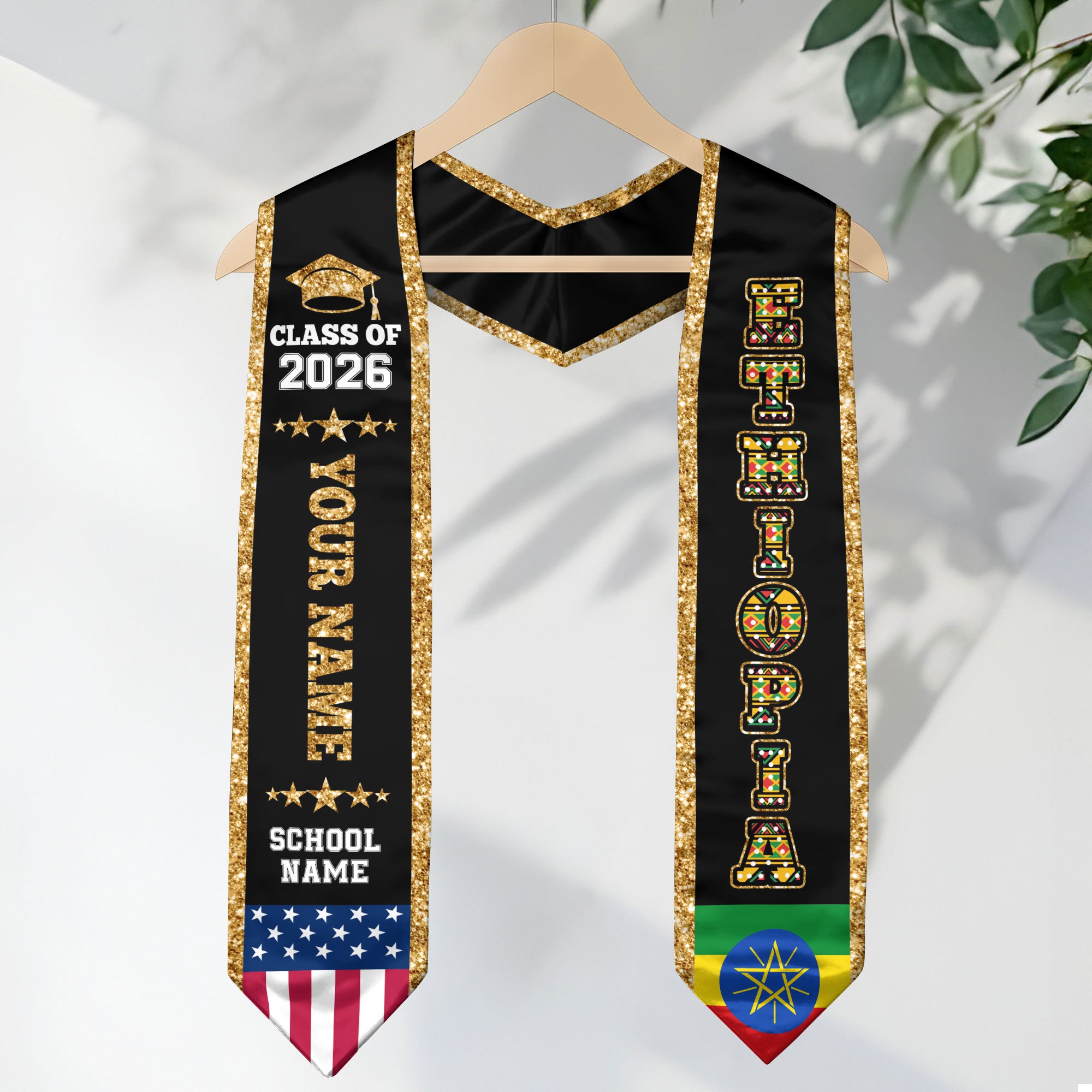 Ethiopia Graduation Stole 2026, Ethiopia Flag Sash, Personal Detail Option for Graduates