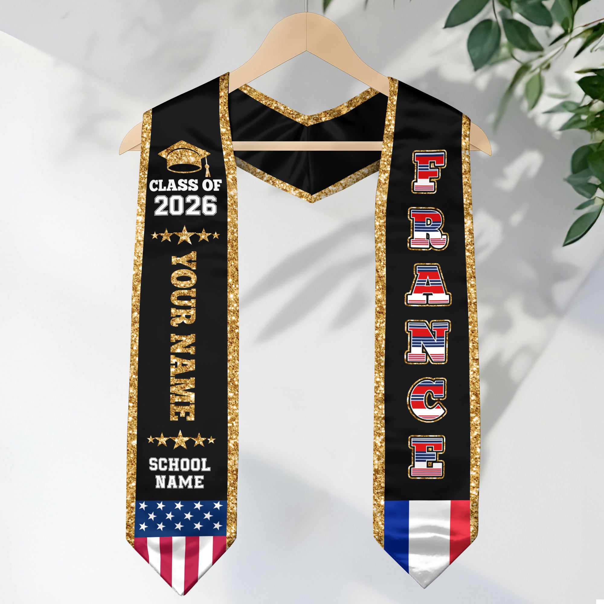 France Graduation Stole 2026, France Flag Sash, Personal Detail Option for Graduates