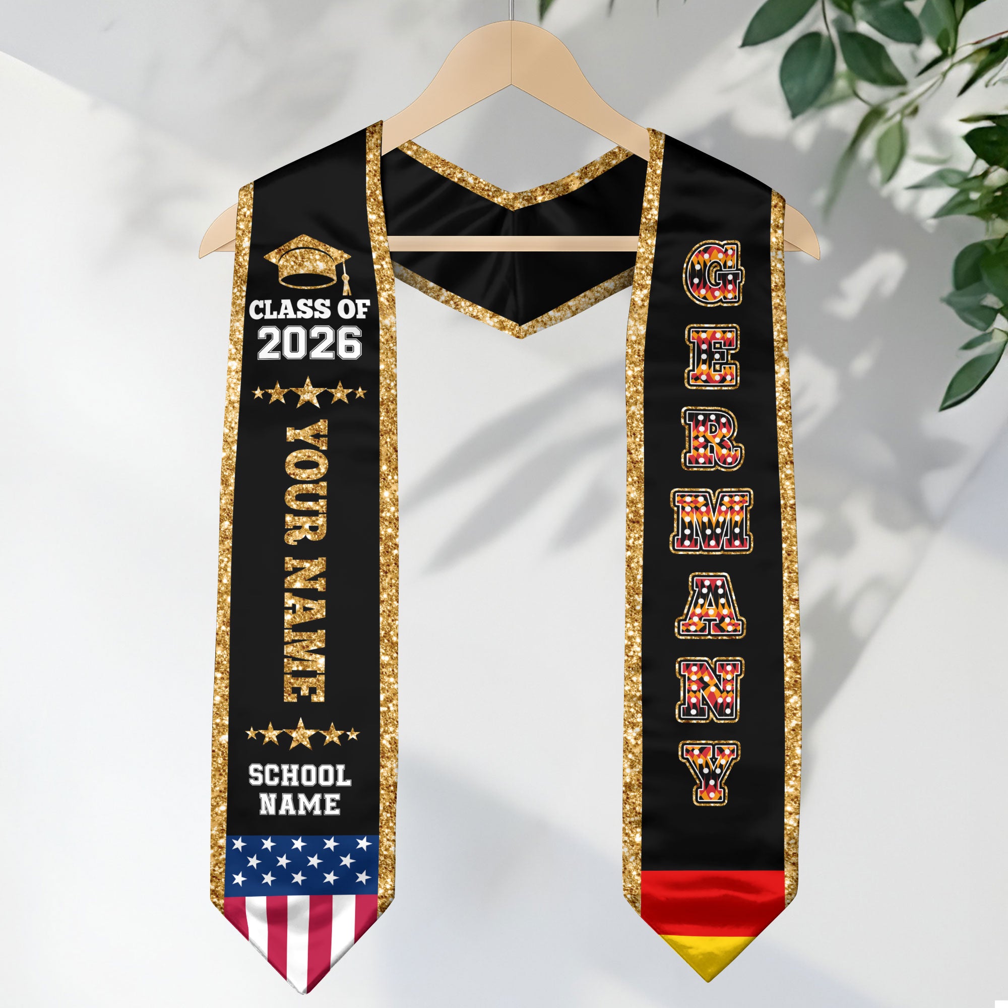 Germany Graduation Stole 2026, Germany Flag Sash, Personal Detail Option for Graduates