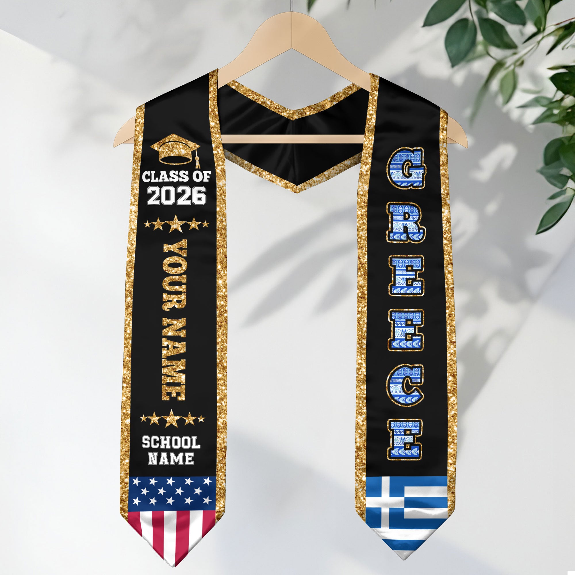 Greece Graduation Stole 2026, Greece Flag Sash, Personal Detail Option for Graduates