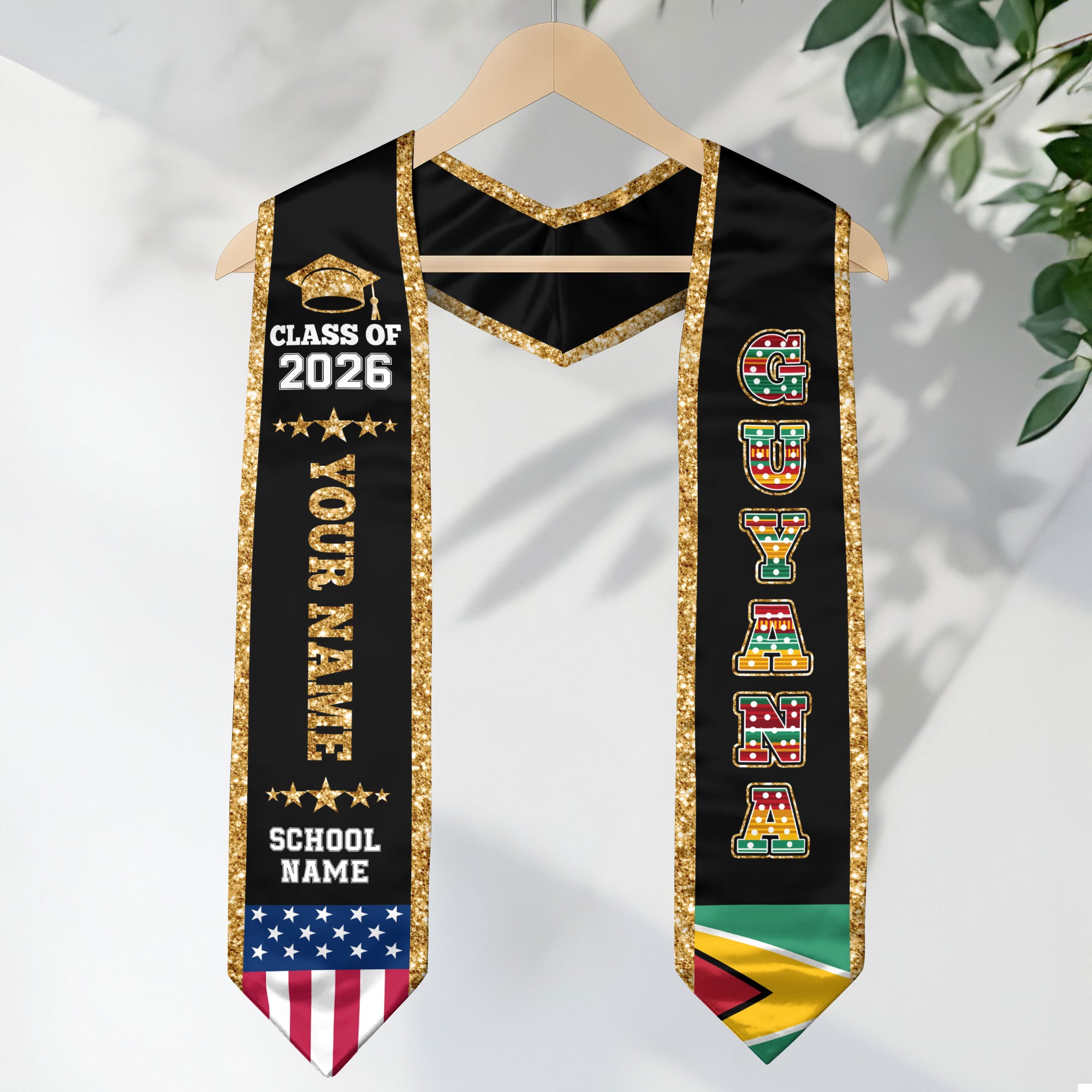 Guyana Graduation Stole 2026, Guyana Flag Sash, Personal Detail Option for Graduates