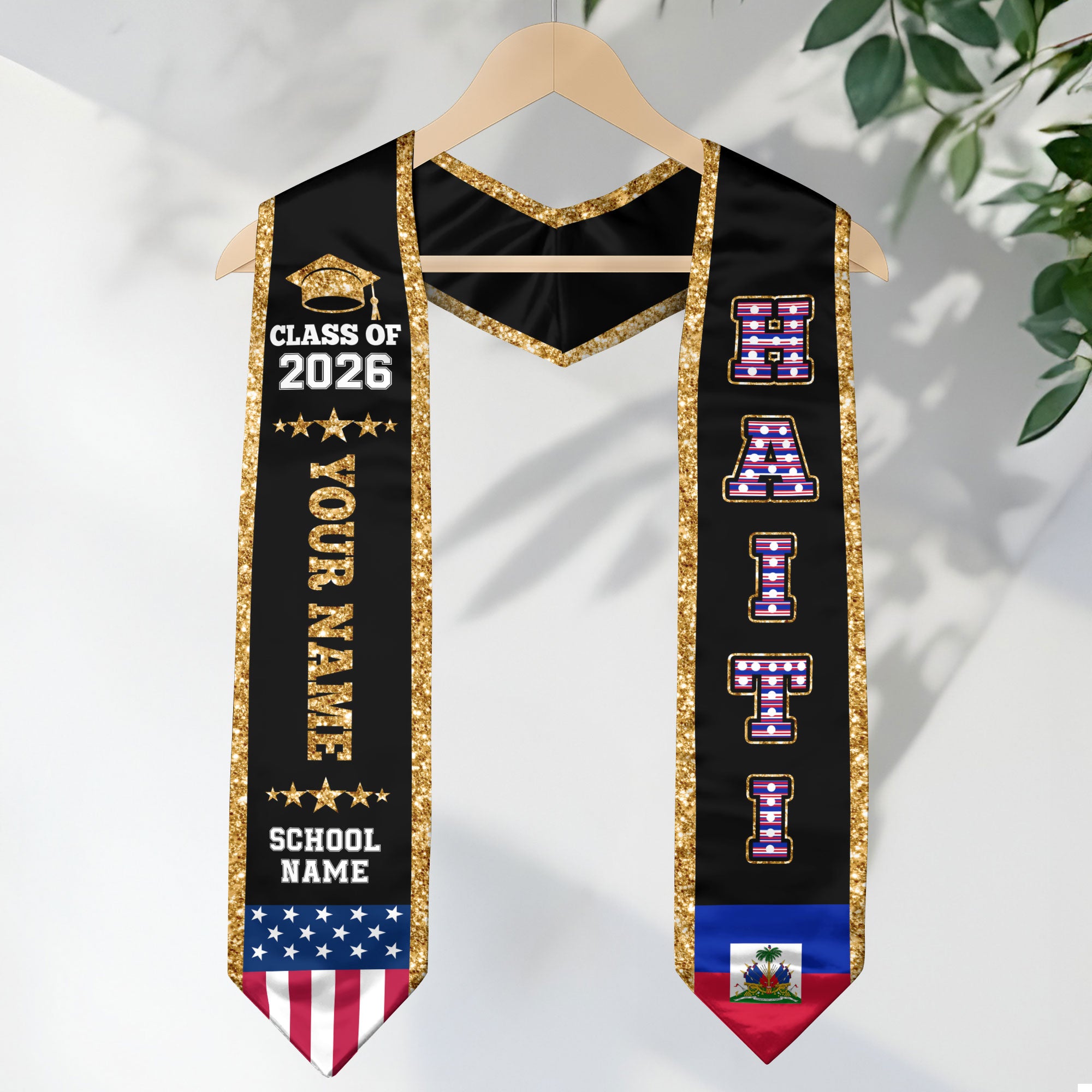 2026 Haiti Flag Graduation Stole, Haiti Sash, Personal Detail Option for Grads Ceremony