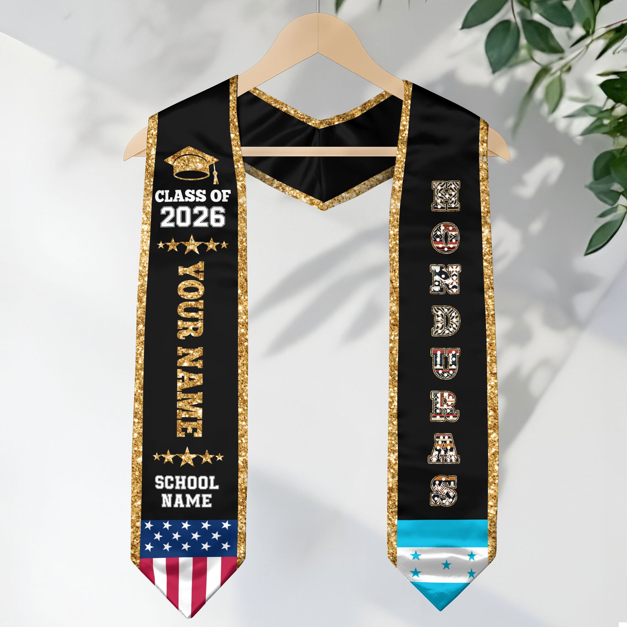 2026 Honduras Flag Graduation Stole, Honduras Sash, Personal Detail Option for Grads